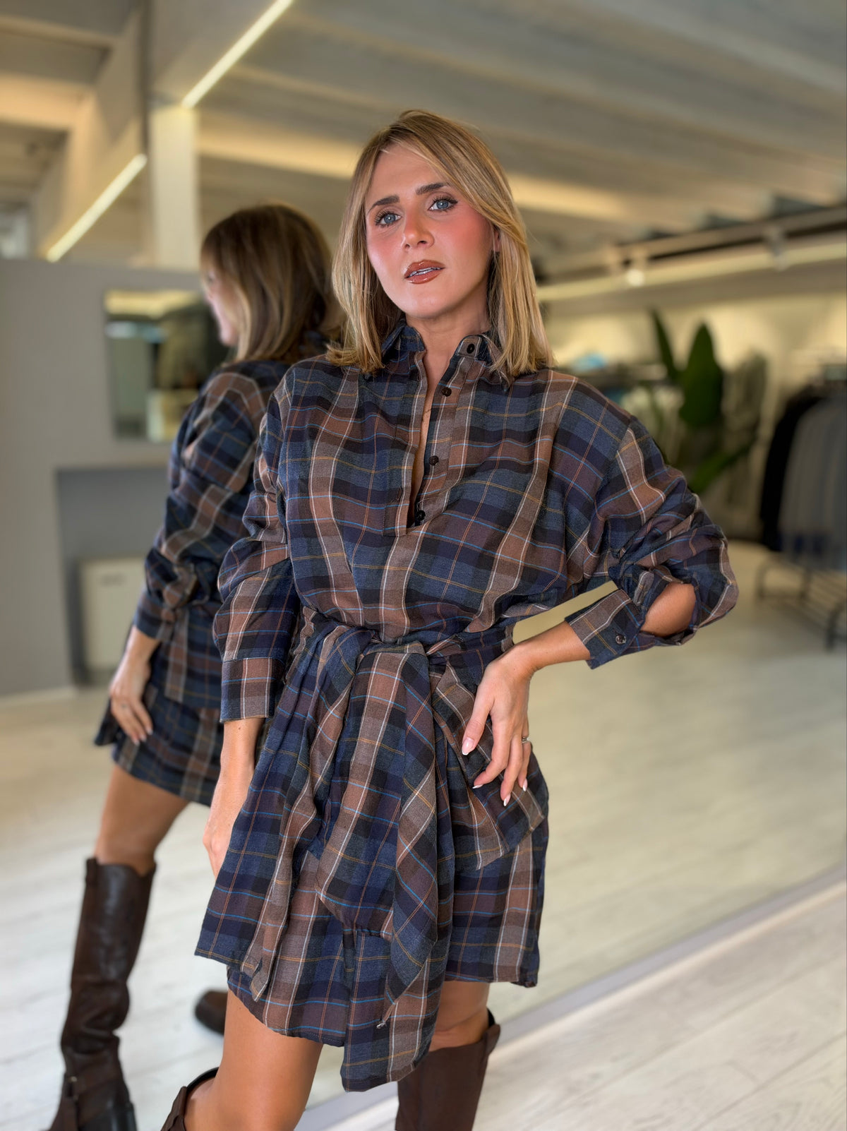 Abito camicia in fantasia check