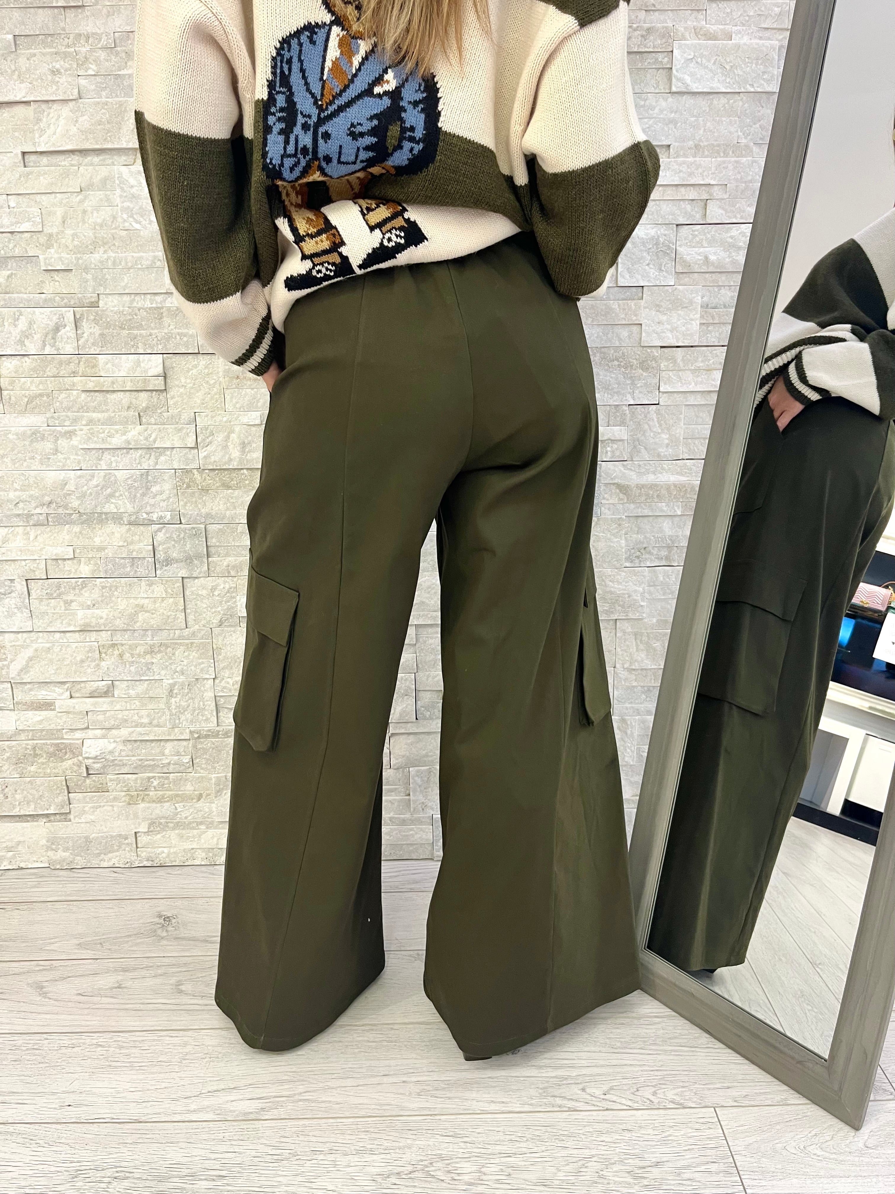 Pantaloni cargo gamba ampia militare