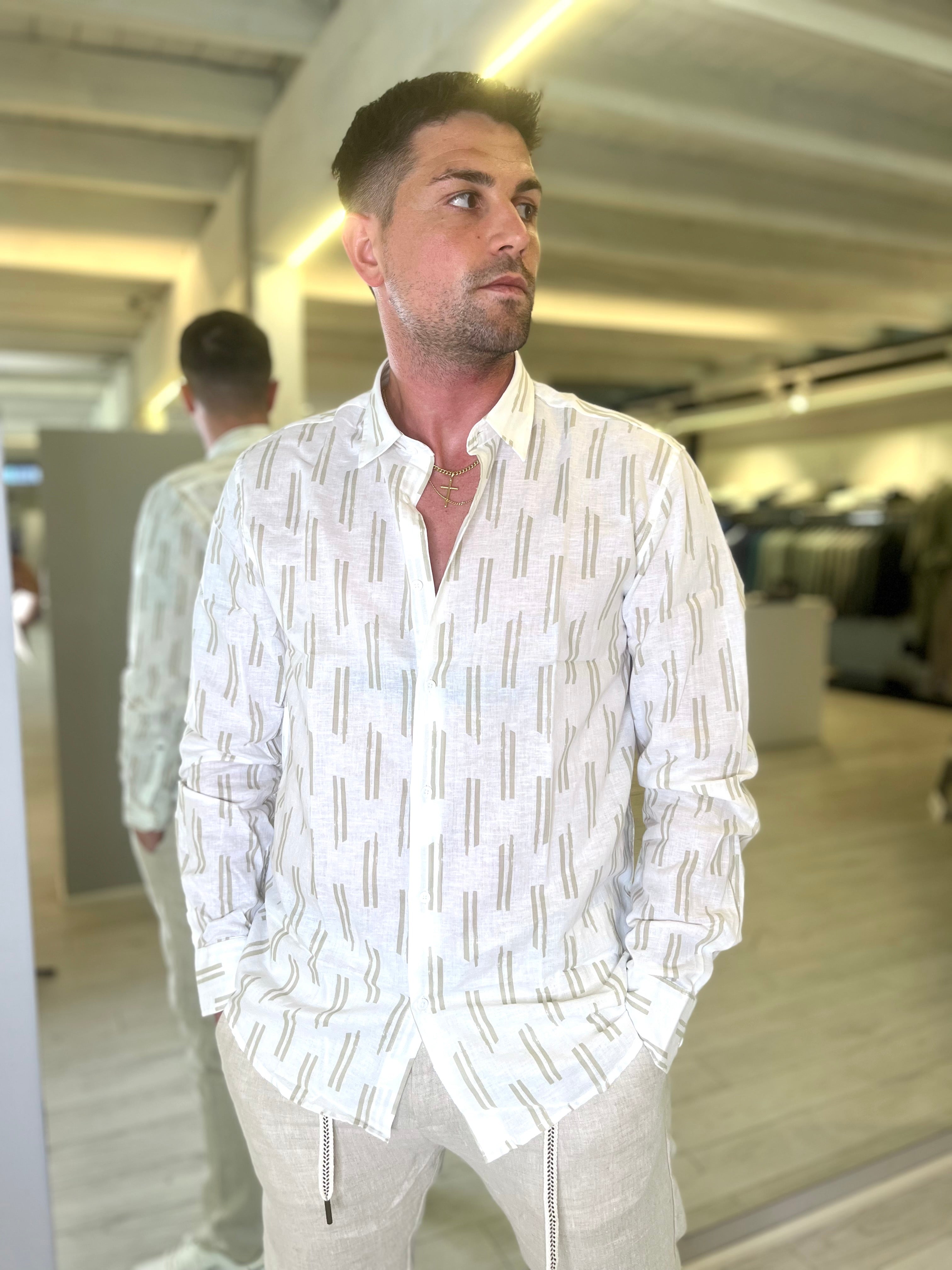 Camicia in misto lino stampato