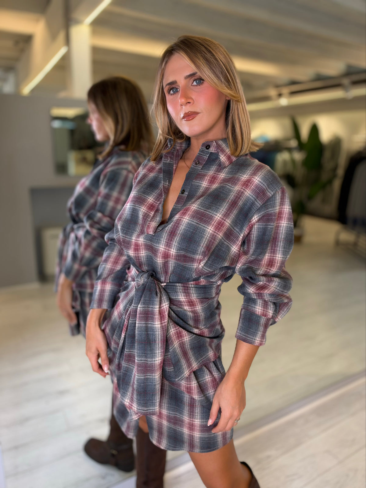 Abito camicia in fantasia check