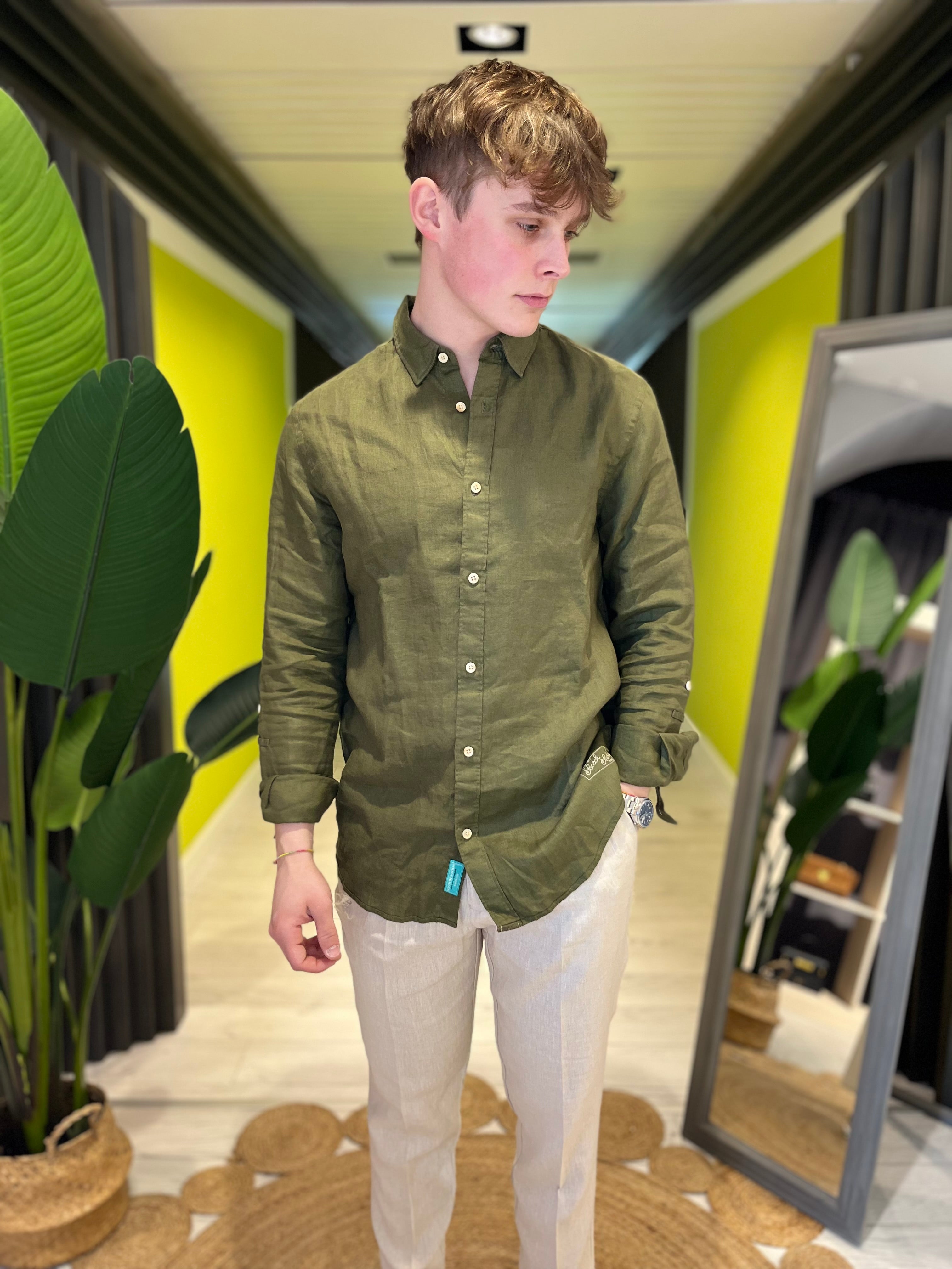 Camicia in lino verde