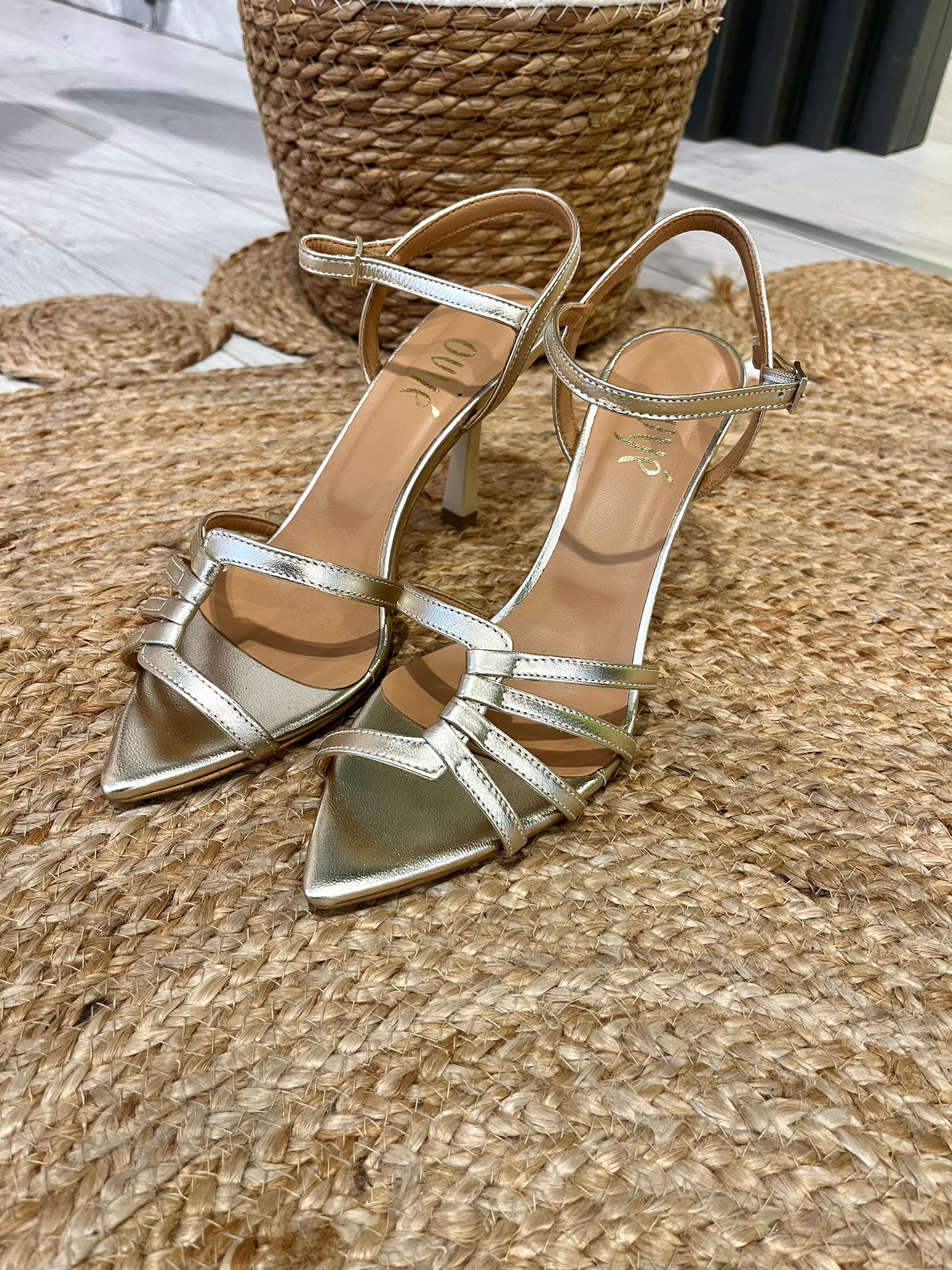 Sandalo laminato platino in pelle