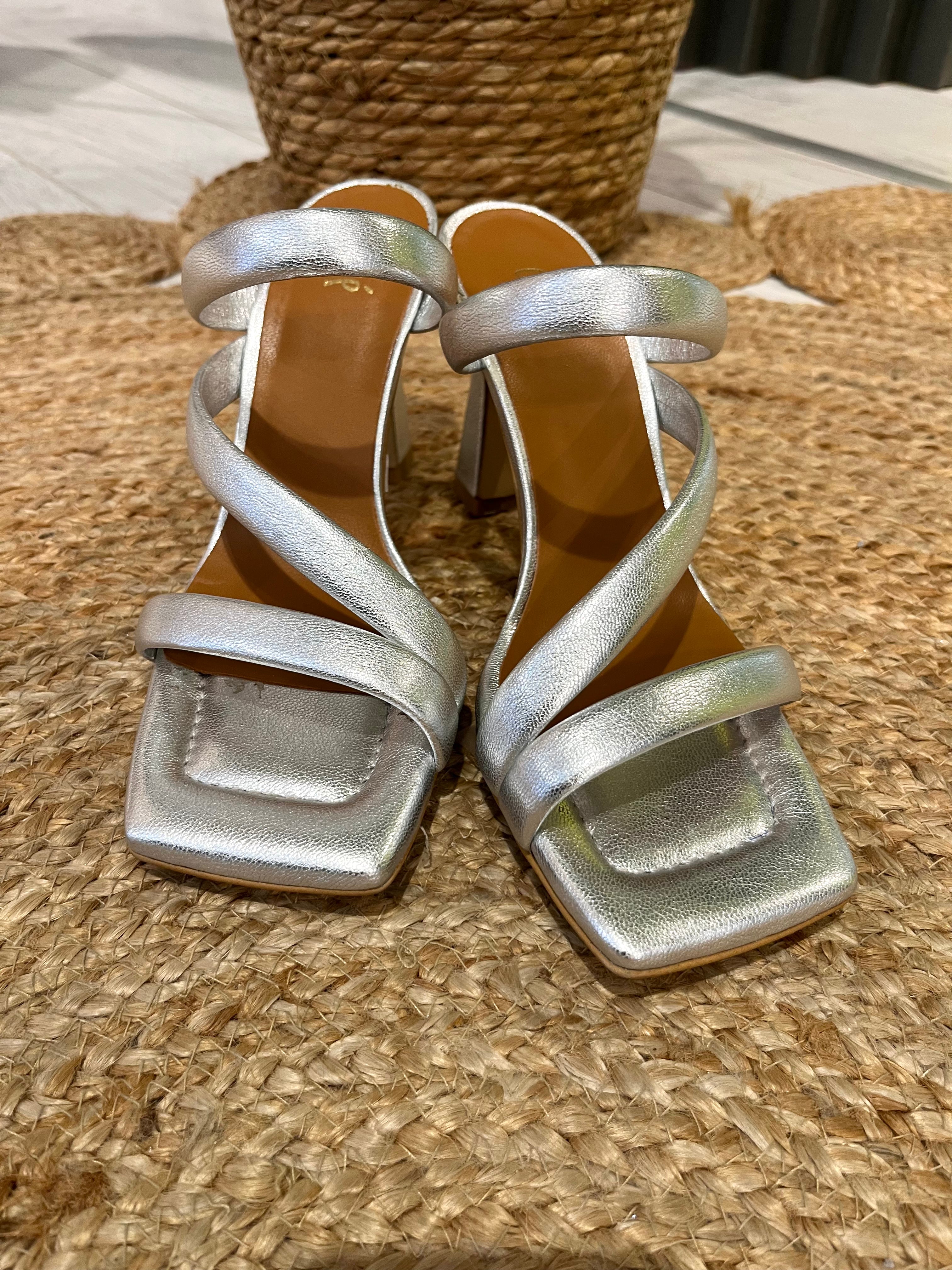 Sandalo mules argento fascia