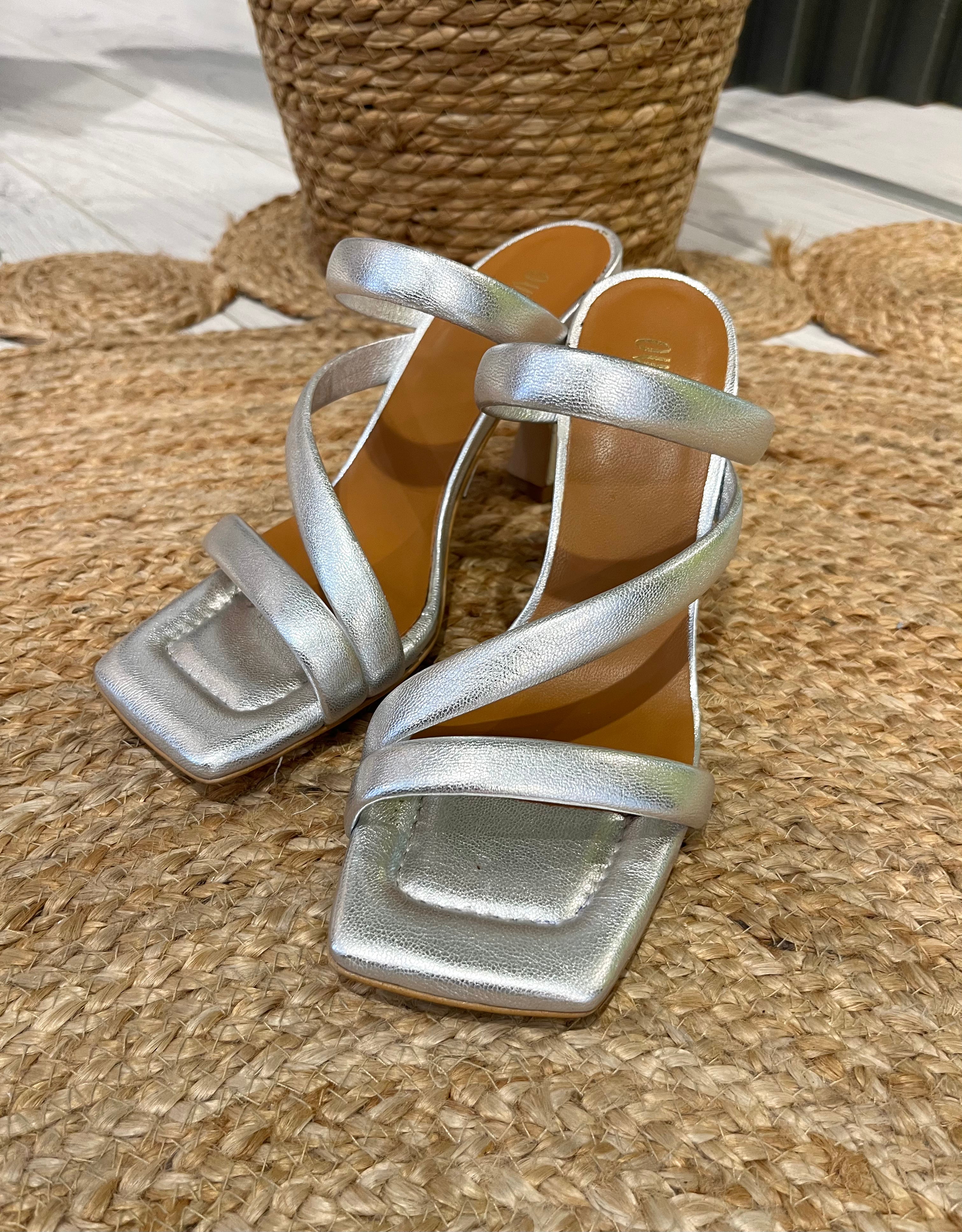Sandalo mules argento fascia