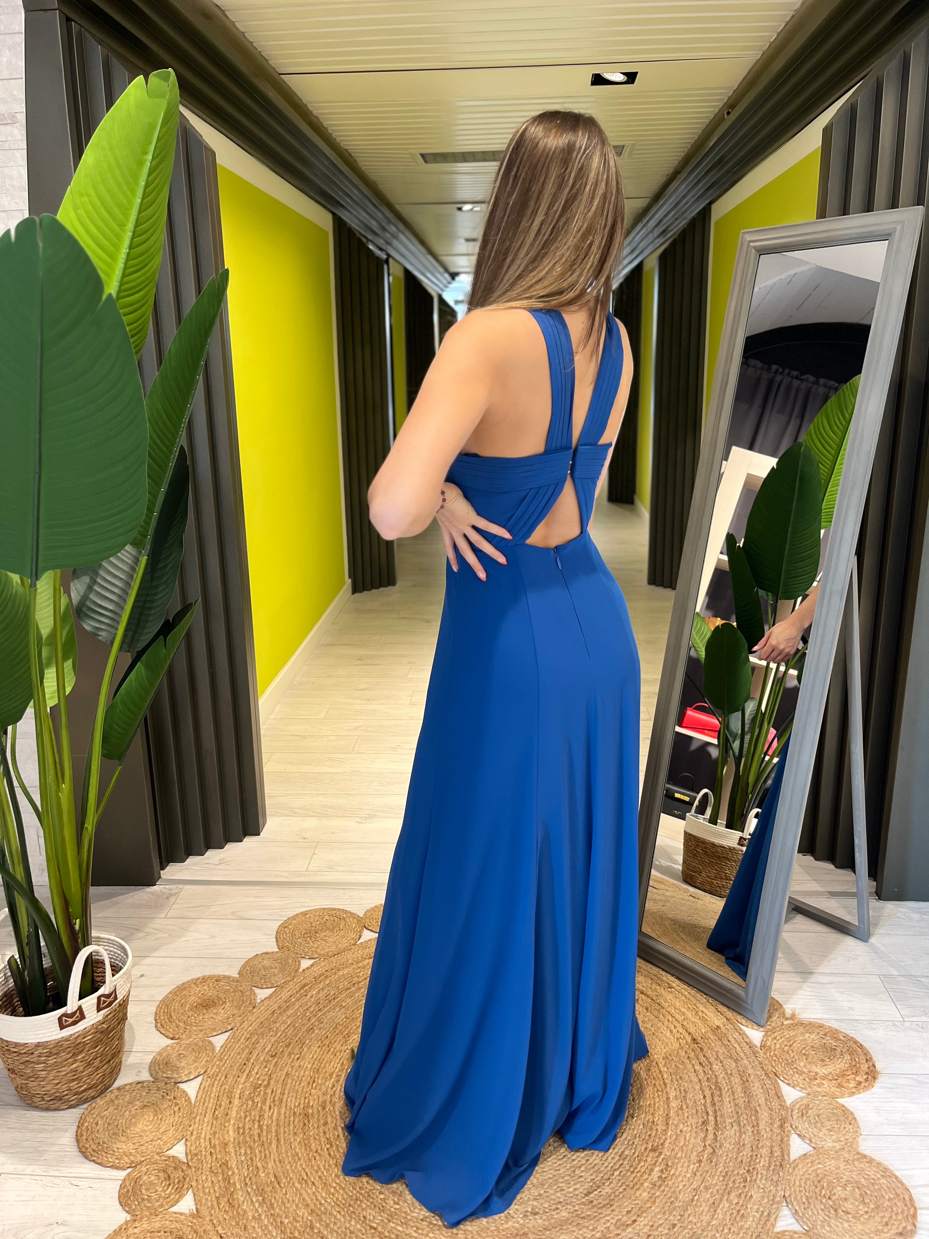 Abito lungo blu cobalto