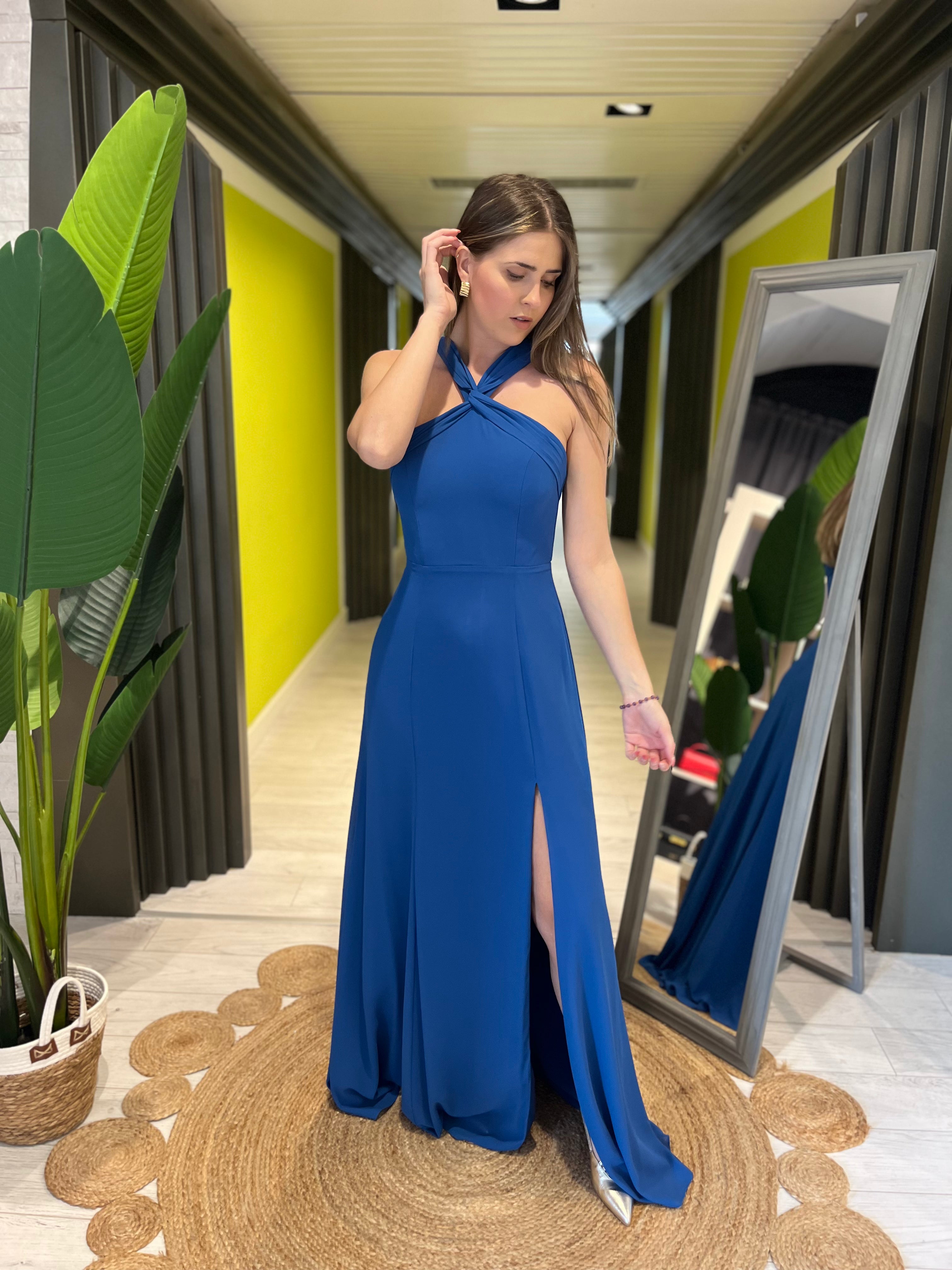 Abito lungo blu cobalto