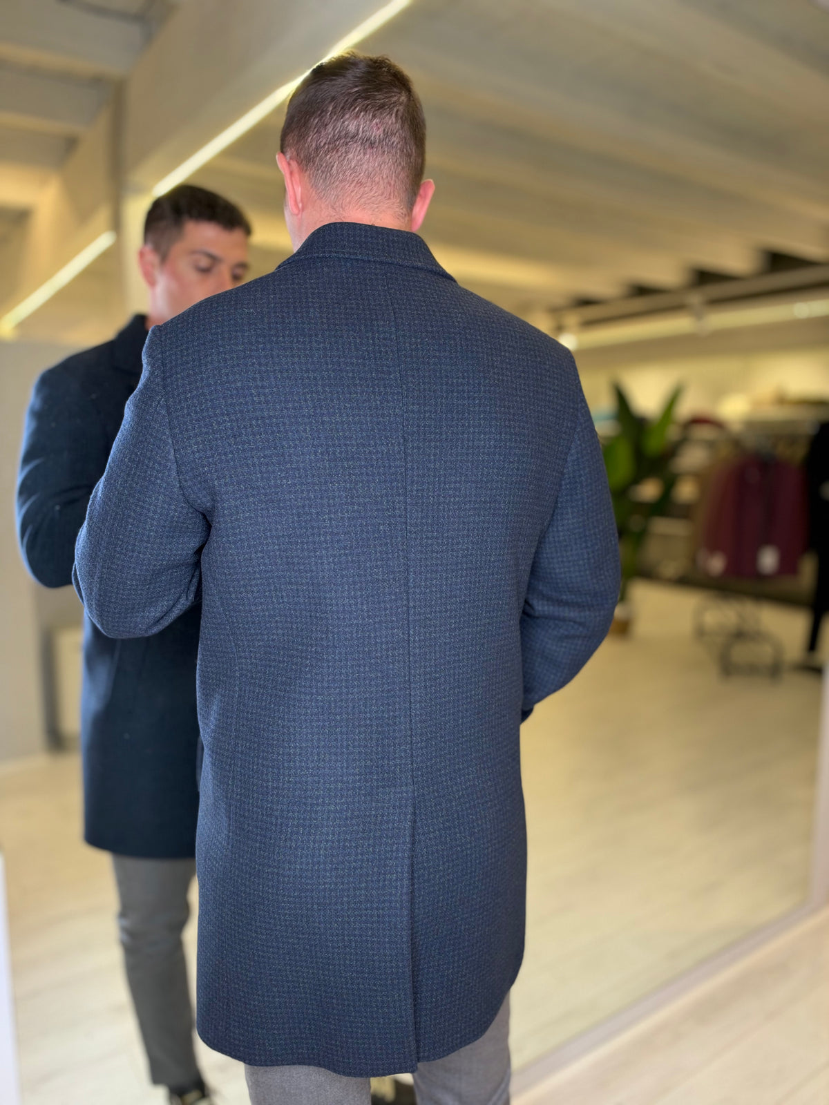 Cappotto blu stampa pied de poule