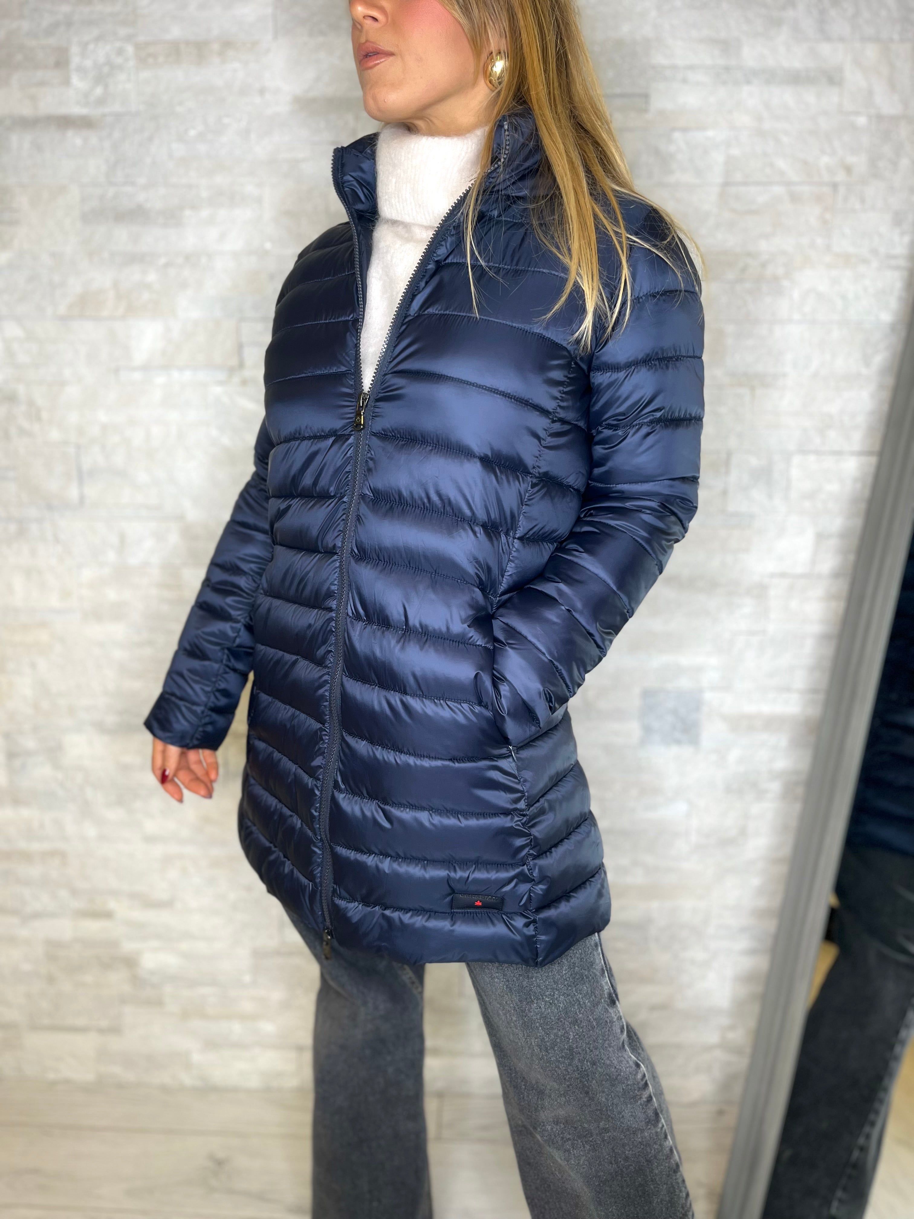 Piumino lungo blu navy