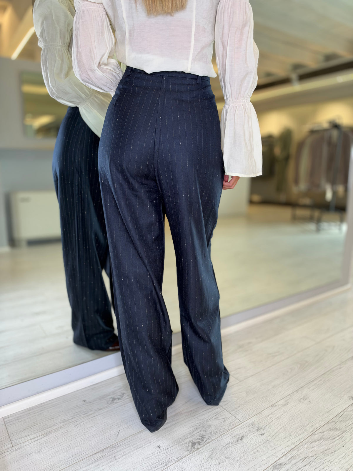 Pantalone gessato blu navy