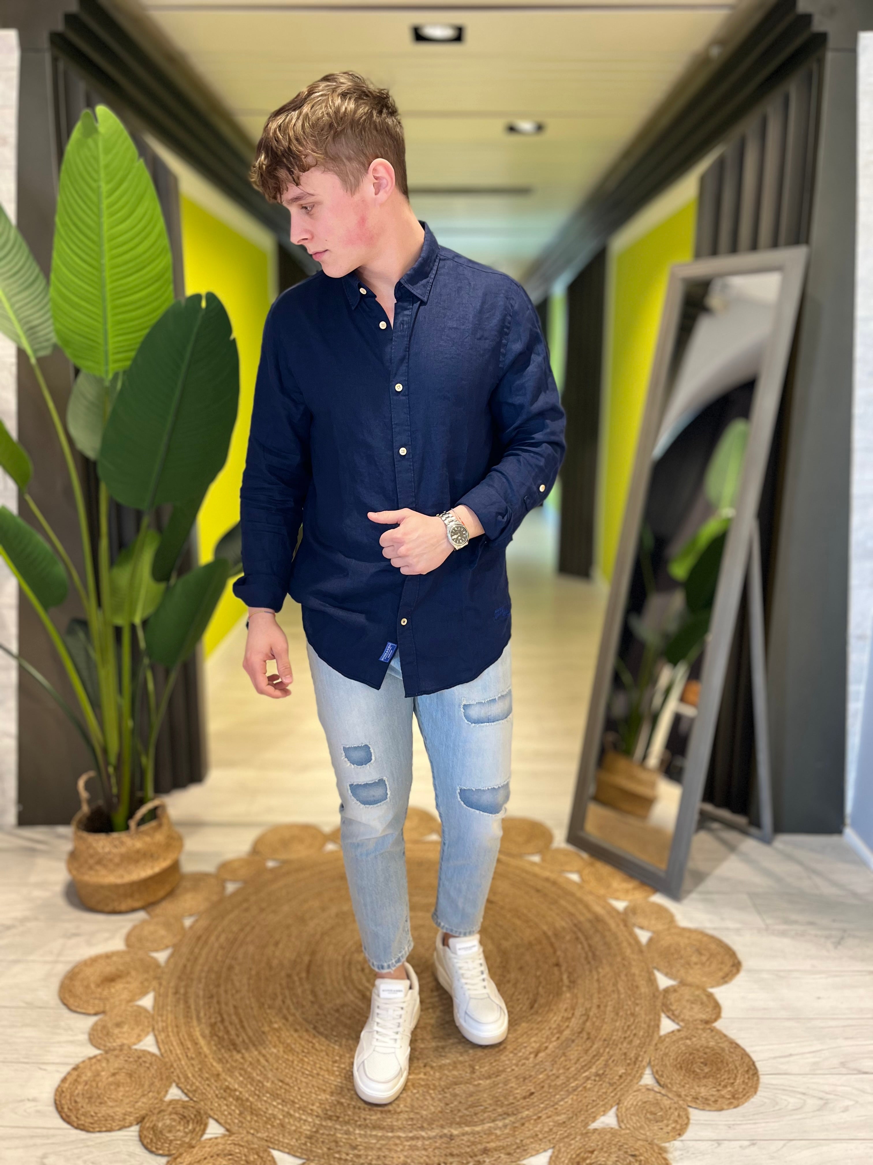 Camicia in lino blu