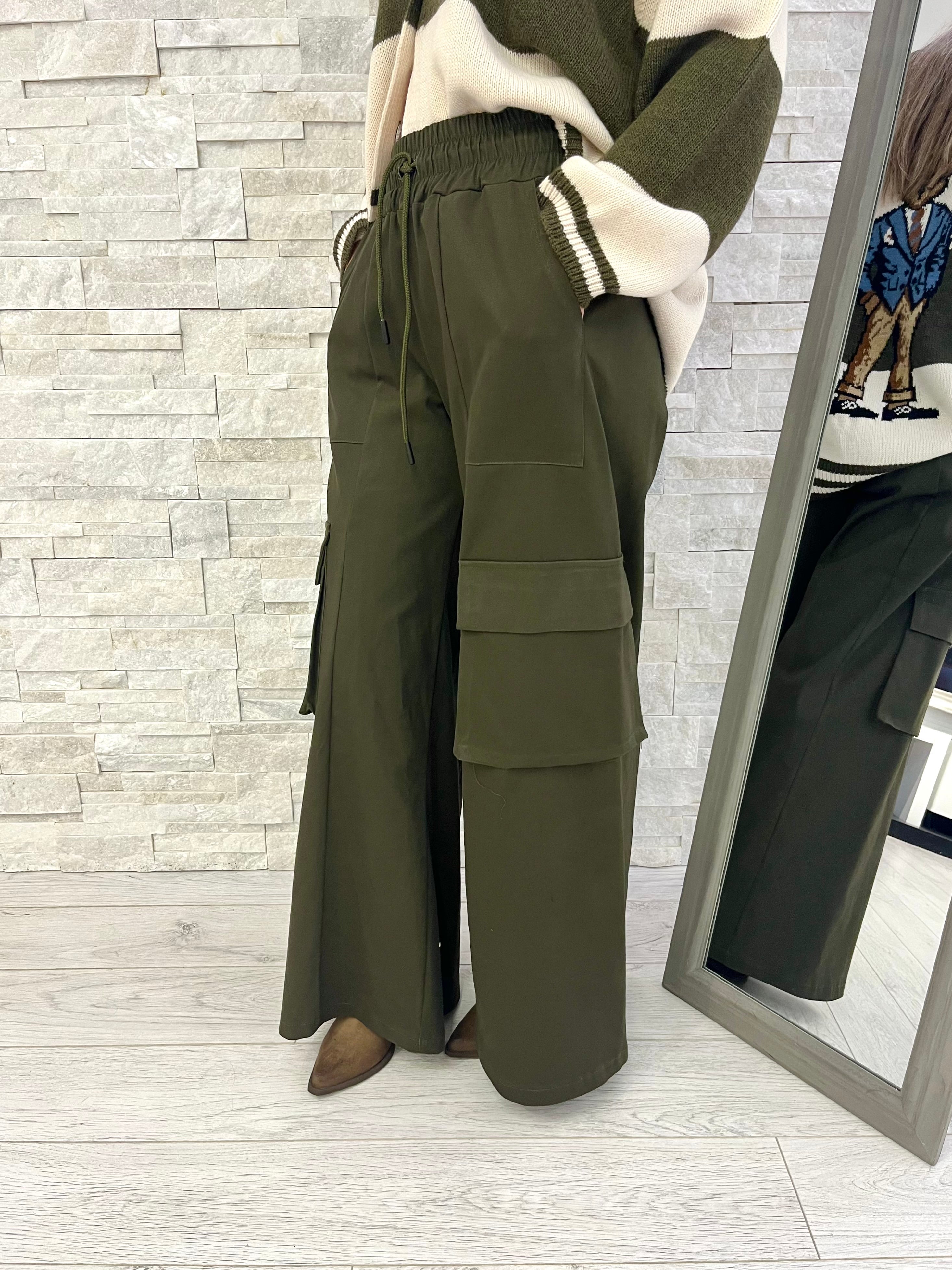 Pantaloni cargo gamba ampia militare