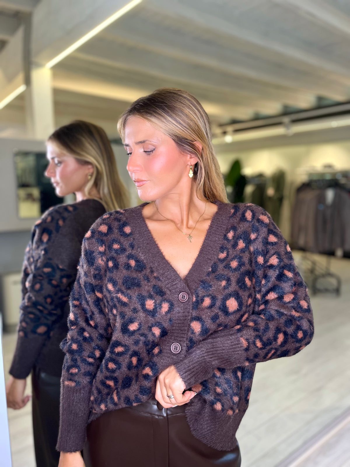 Cardigan maculato con lurex
