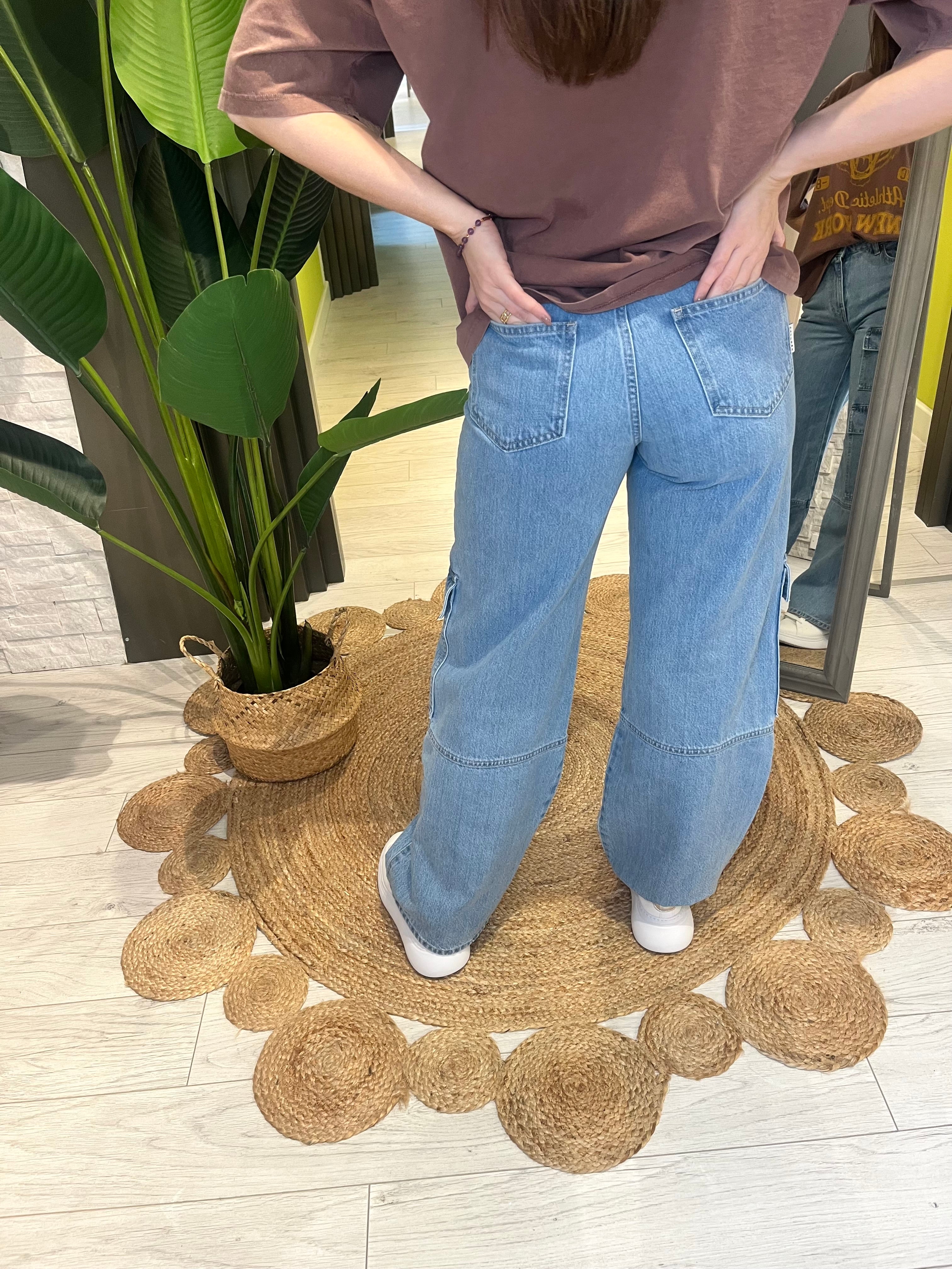 Jeans cargo azzurro donna