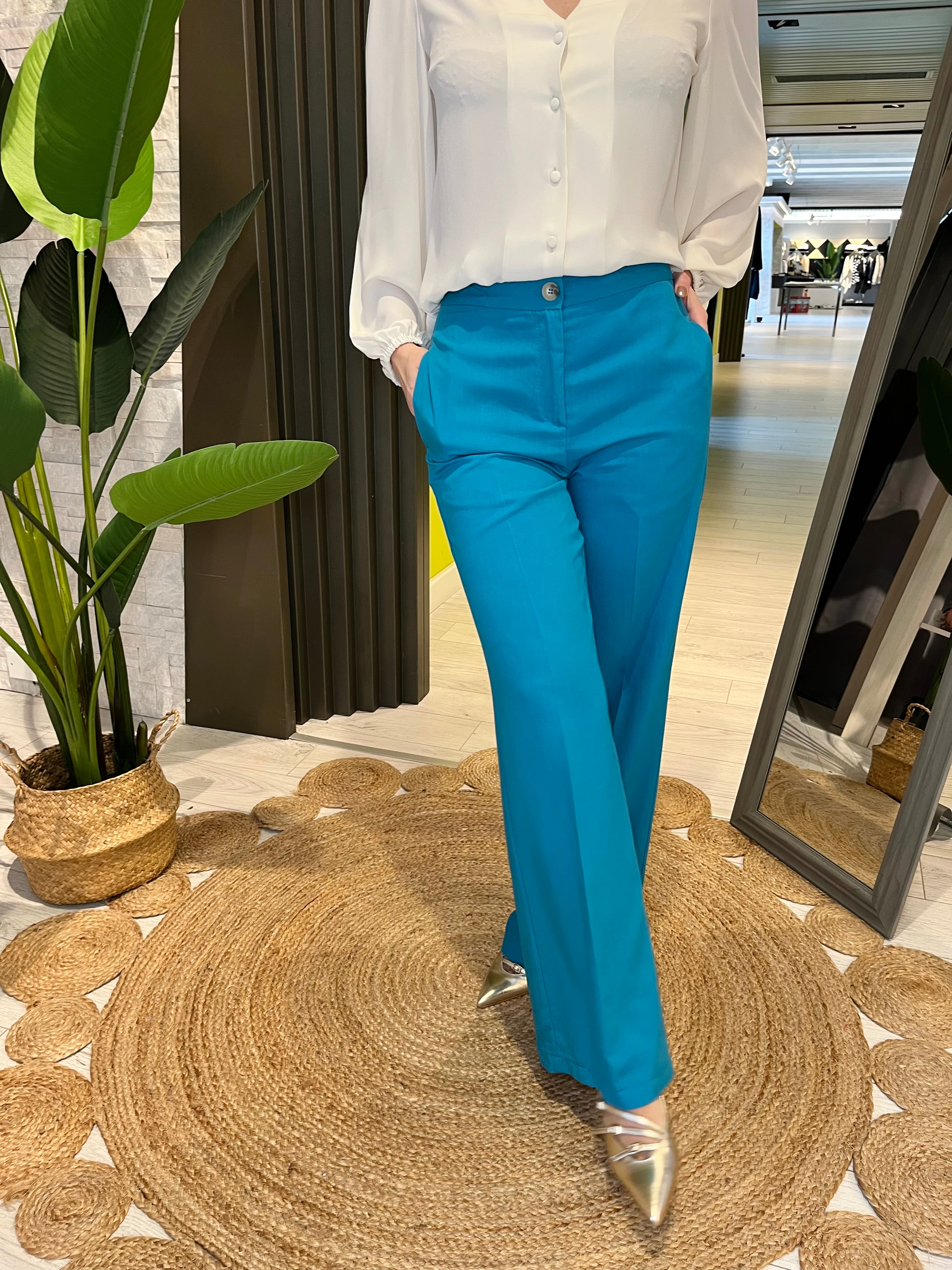 Pantalone in viscosa ottanio