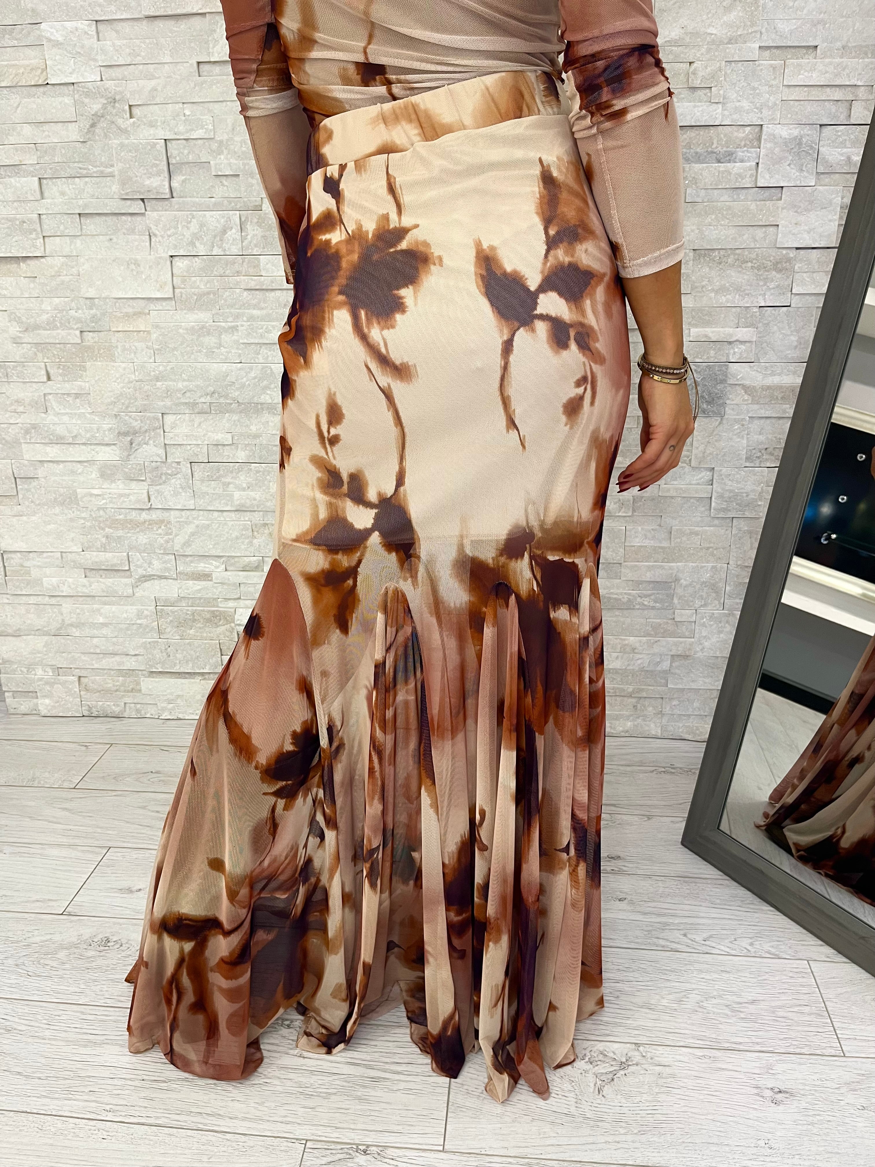 Gonna fantasia fiorata tulle e balze
