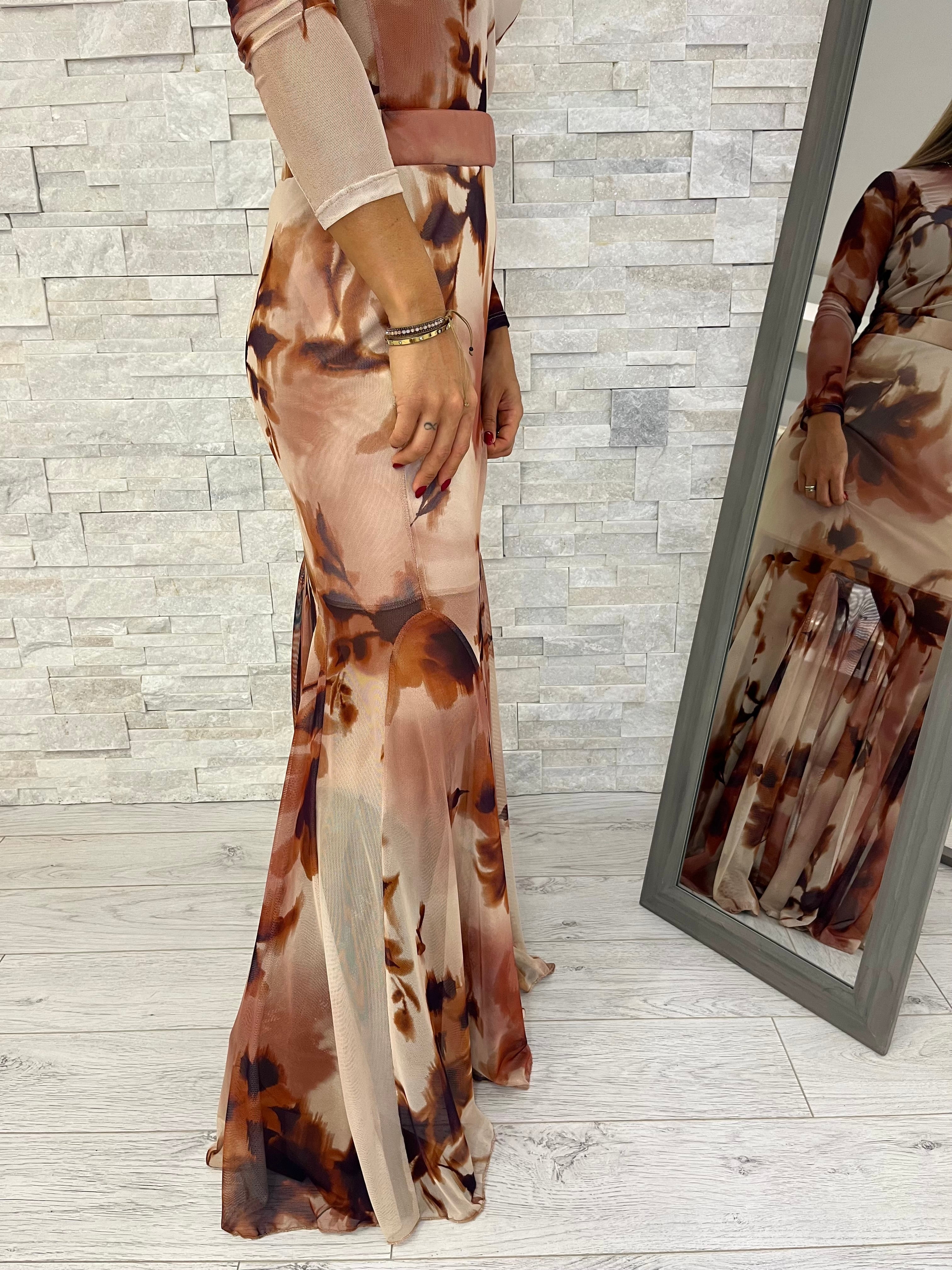 Gonna fantasia fiorata tulle e balze
