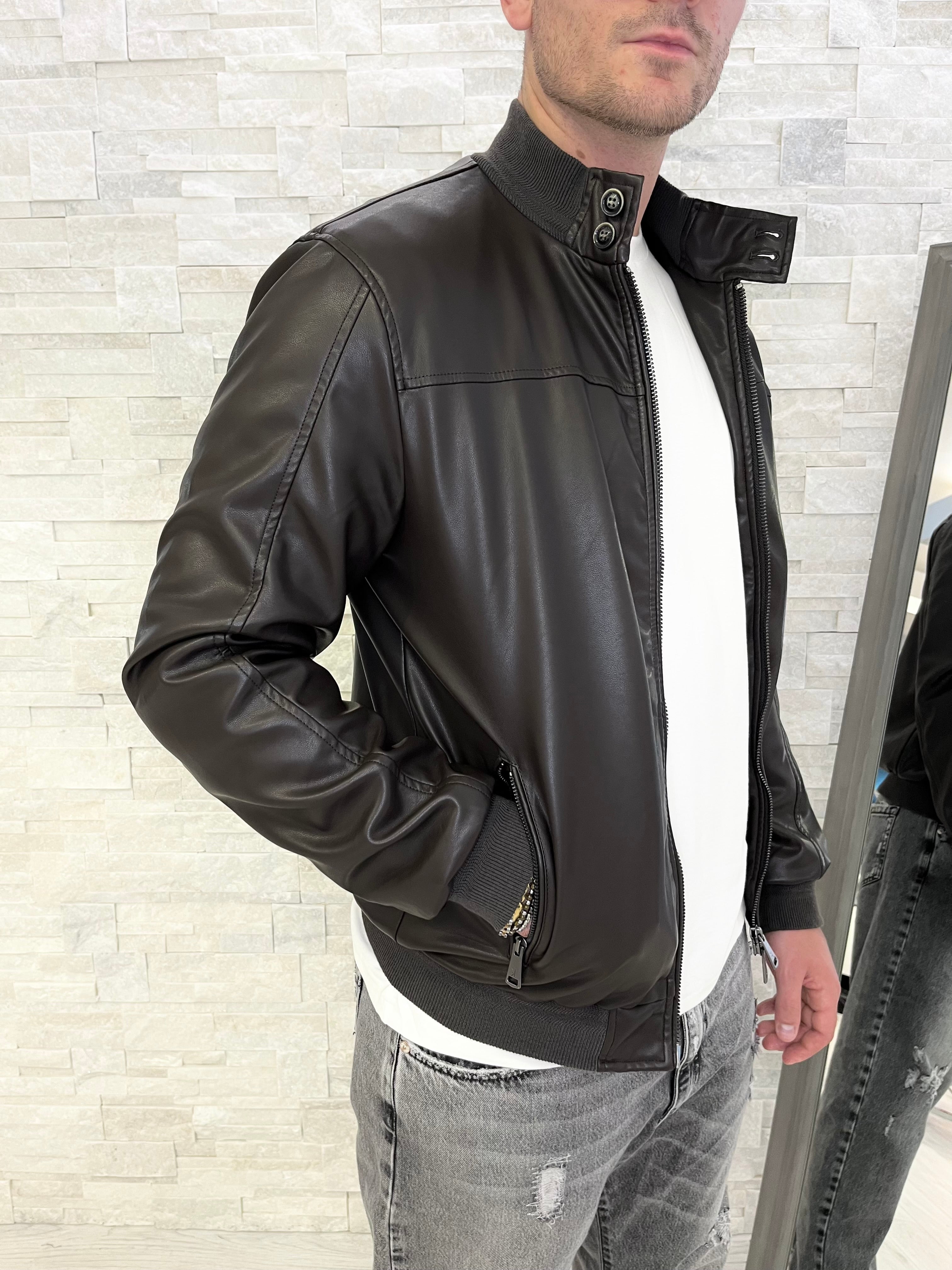 Giubbotto biker effetto pelle