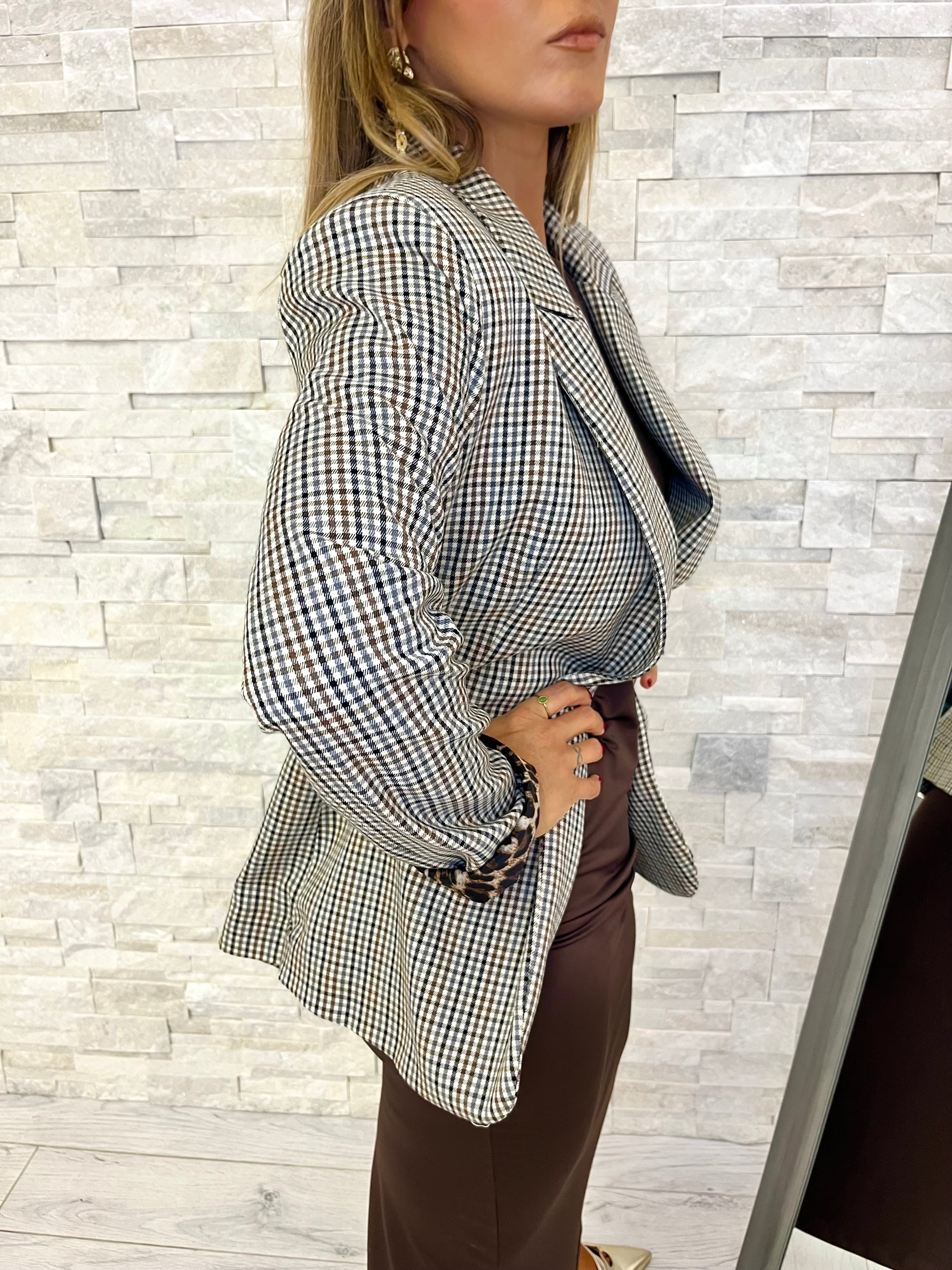 Giacca check con fodera maculata