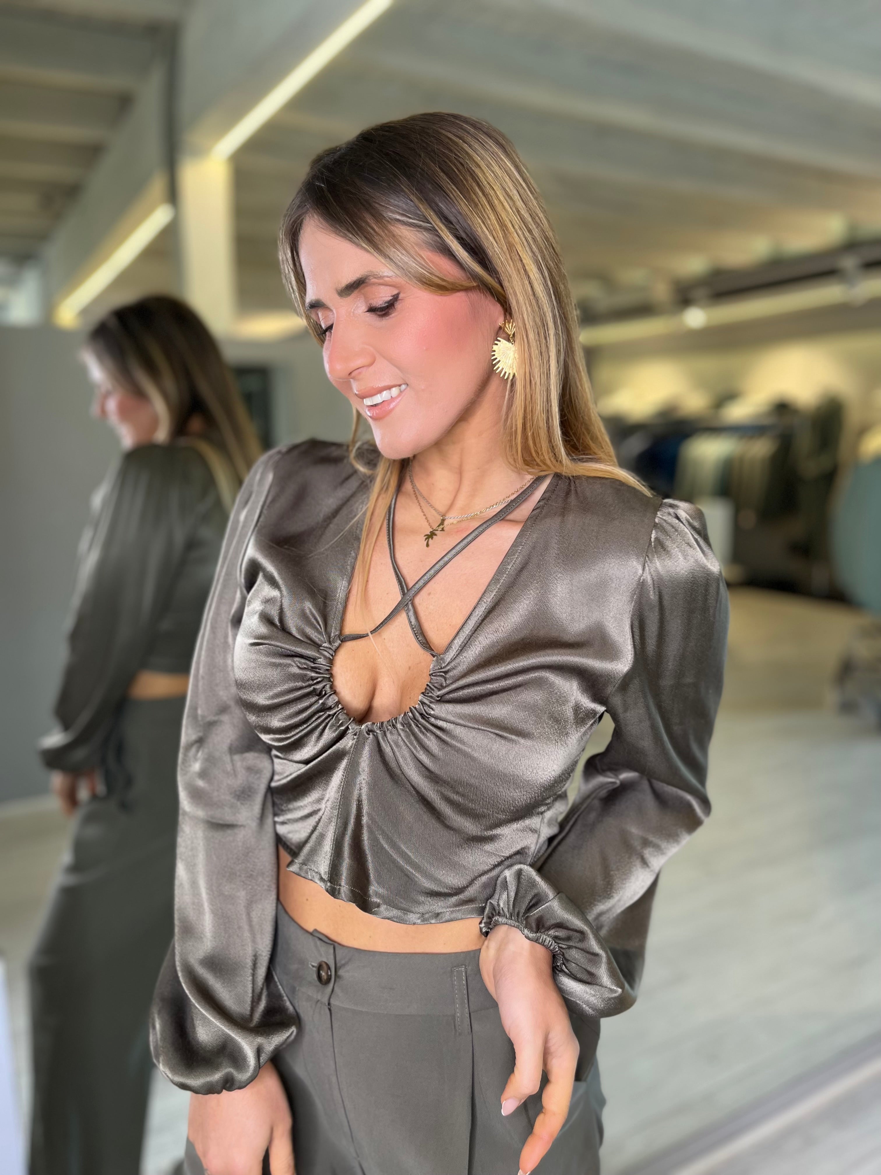 Blusa in raso militare