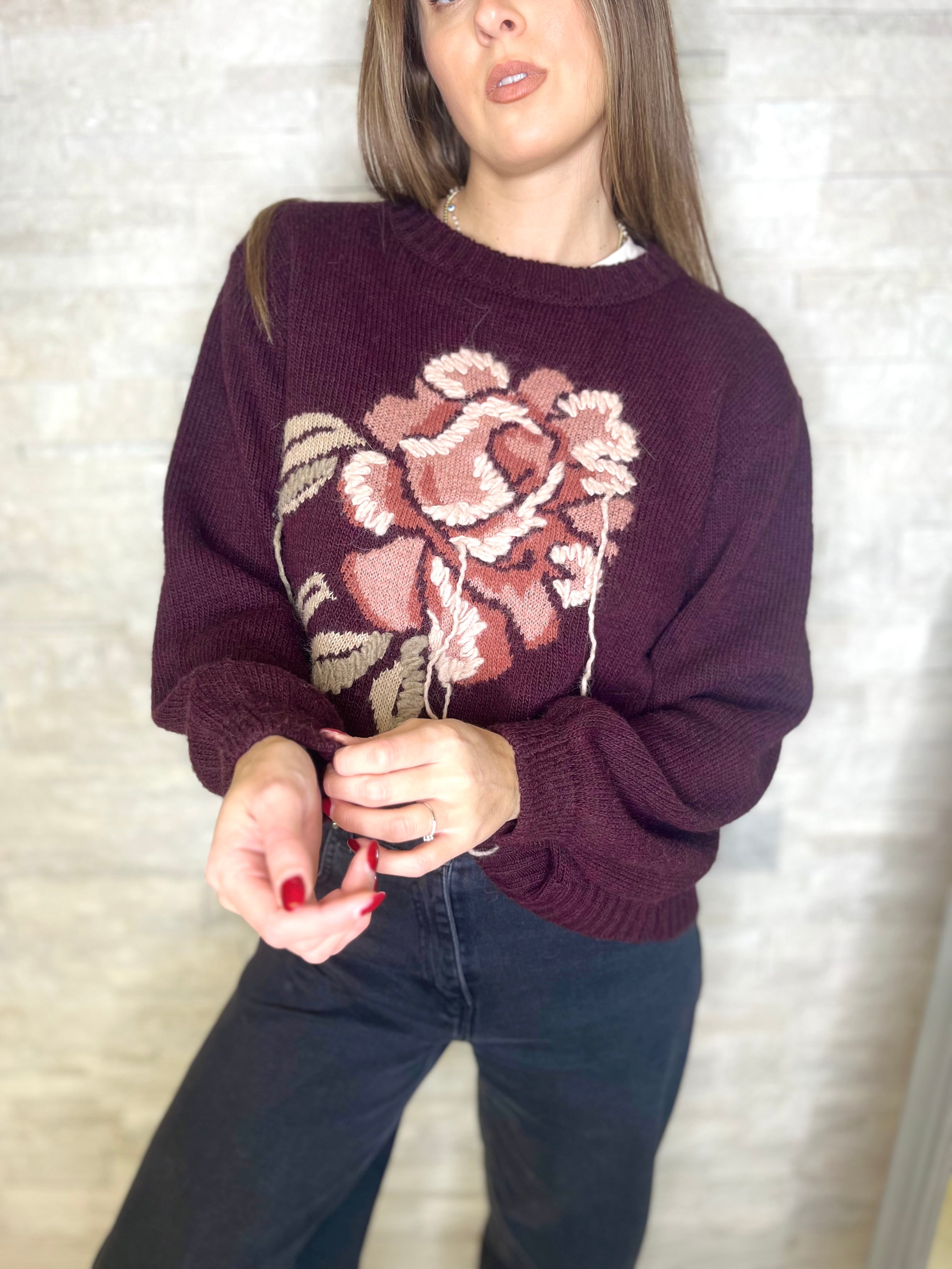 Maglia fiore color vino