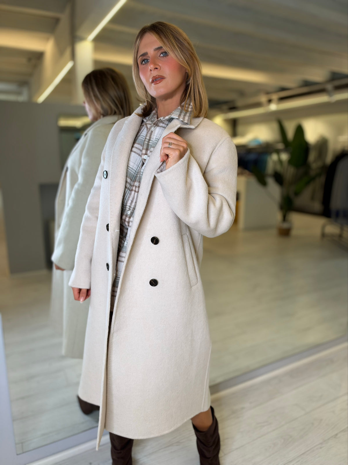 Cappotto avorio doppiopetto misto lana