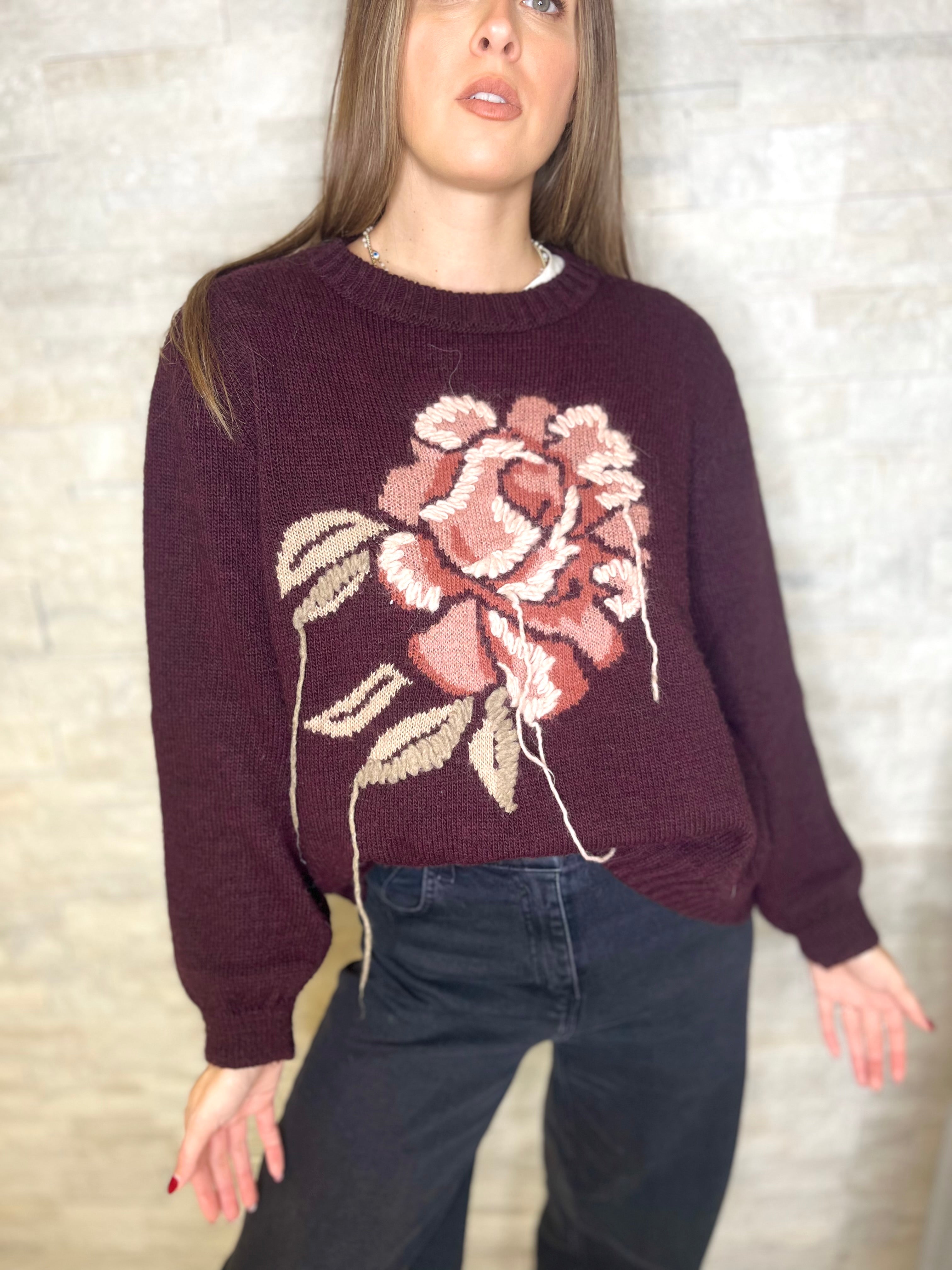 Maglia fiore color vino