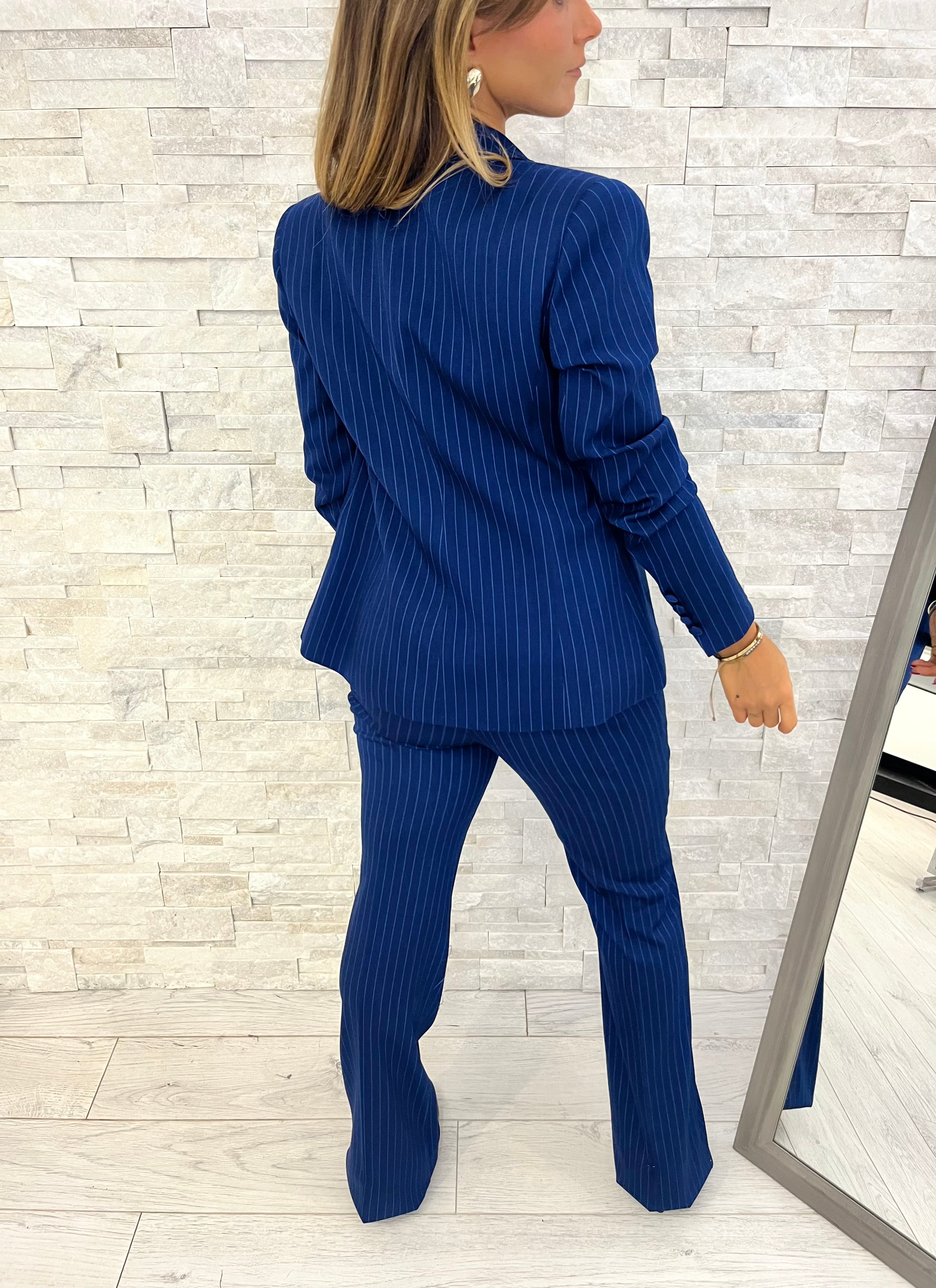 Tailleur gessato blu