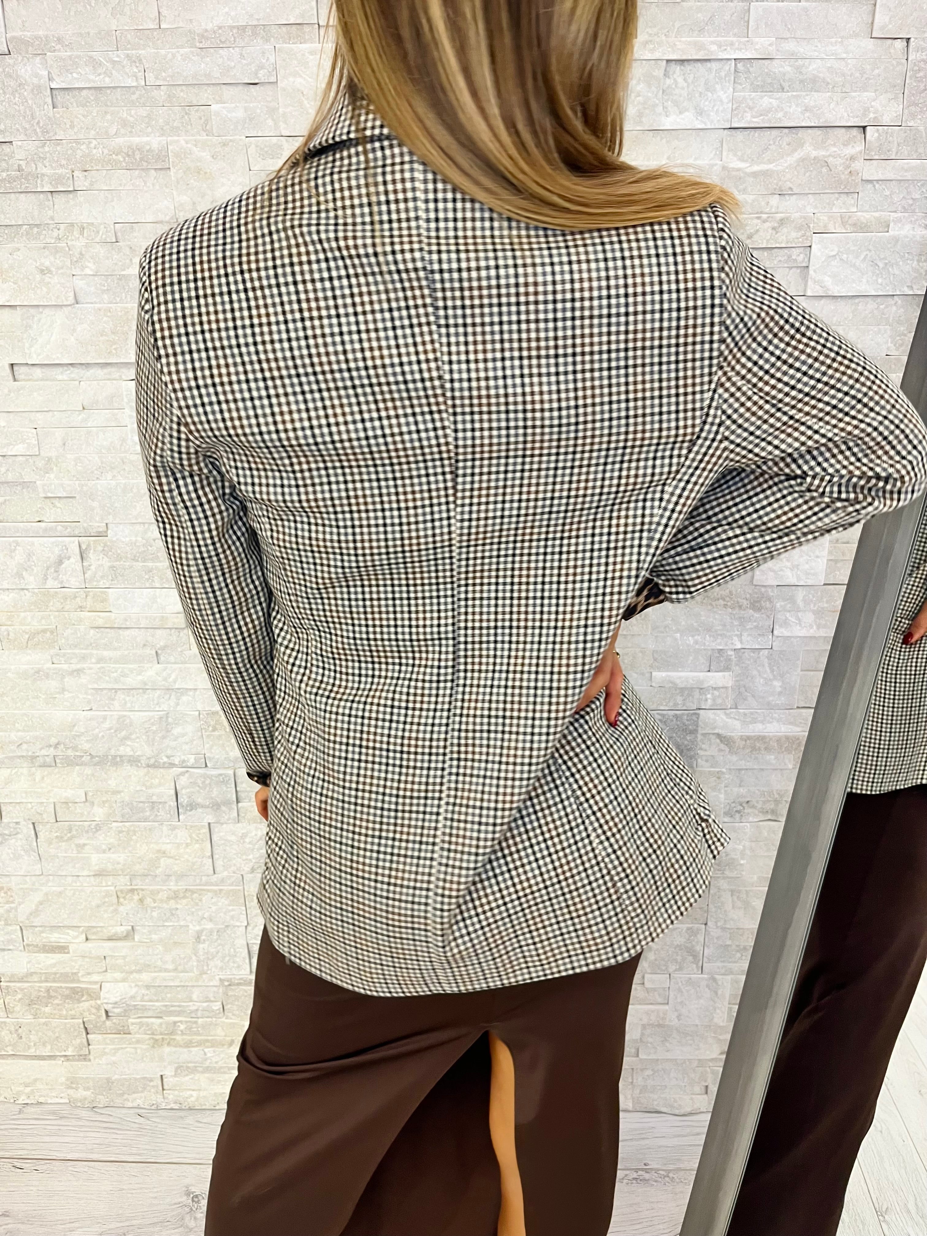 Giacca check con fodera maculata