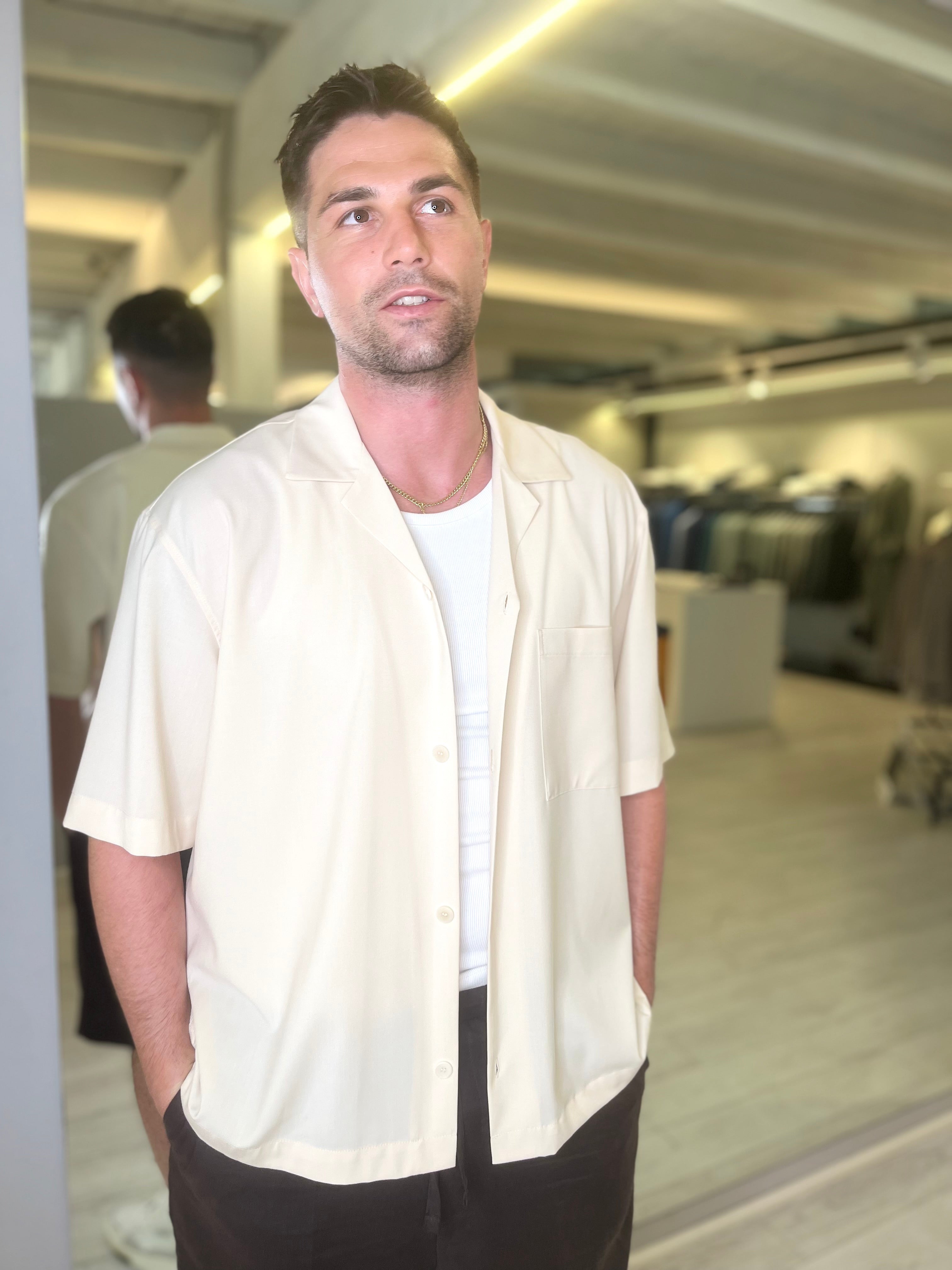 Camicia tasconi collo aperto crema