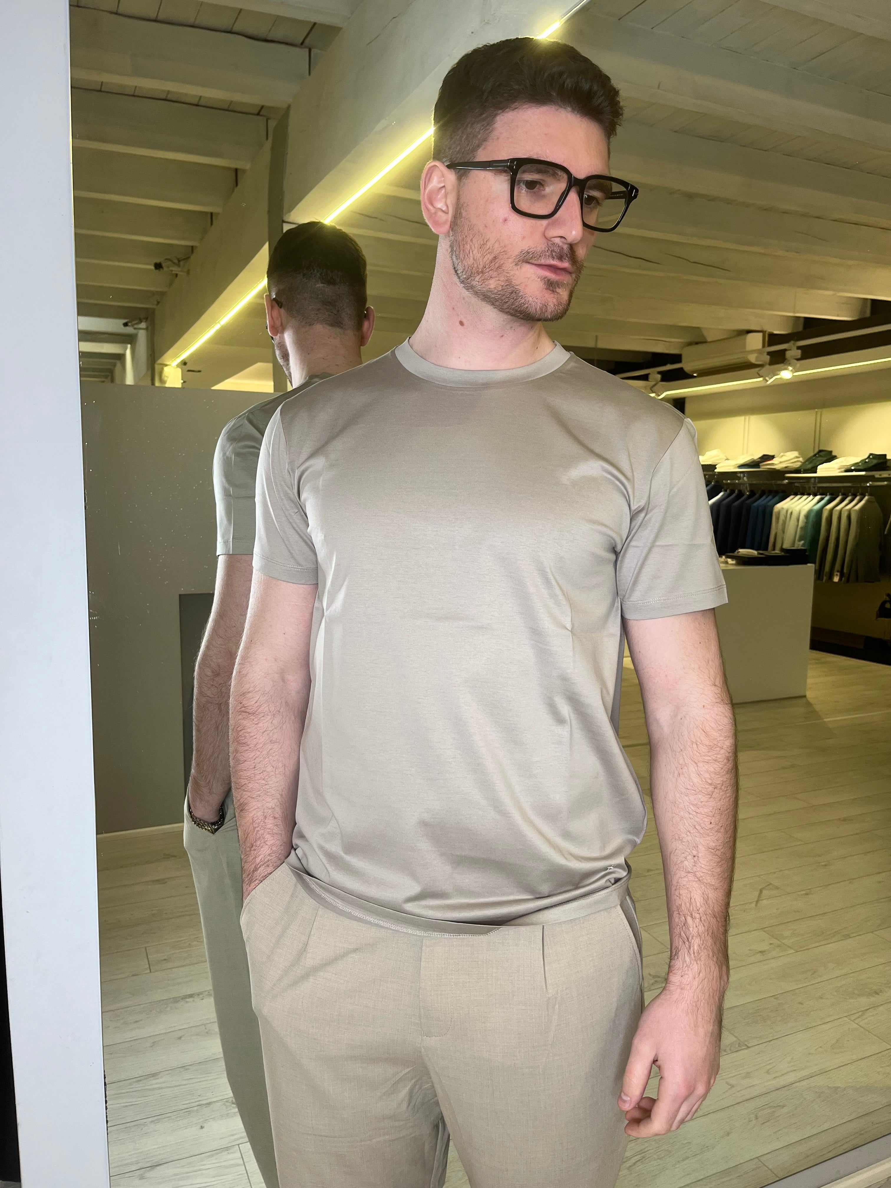 T-shirt jersey di cotone beige