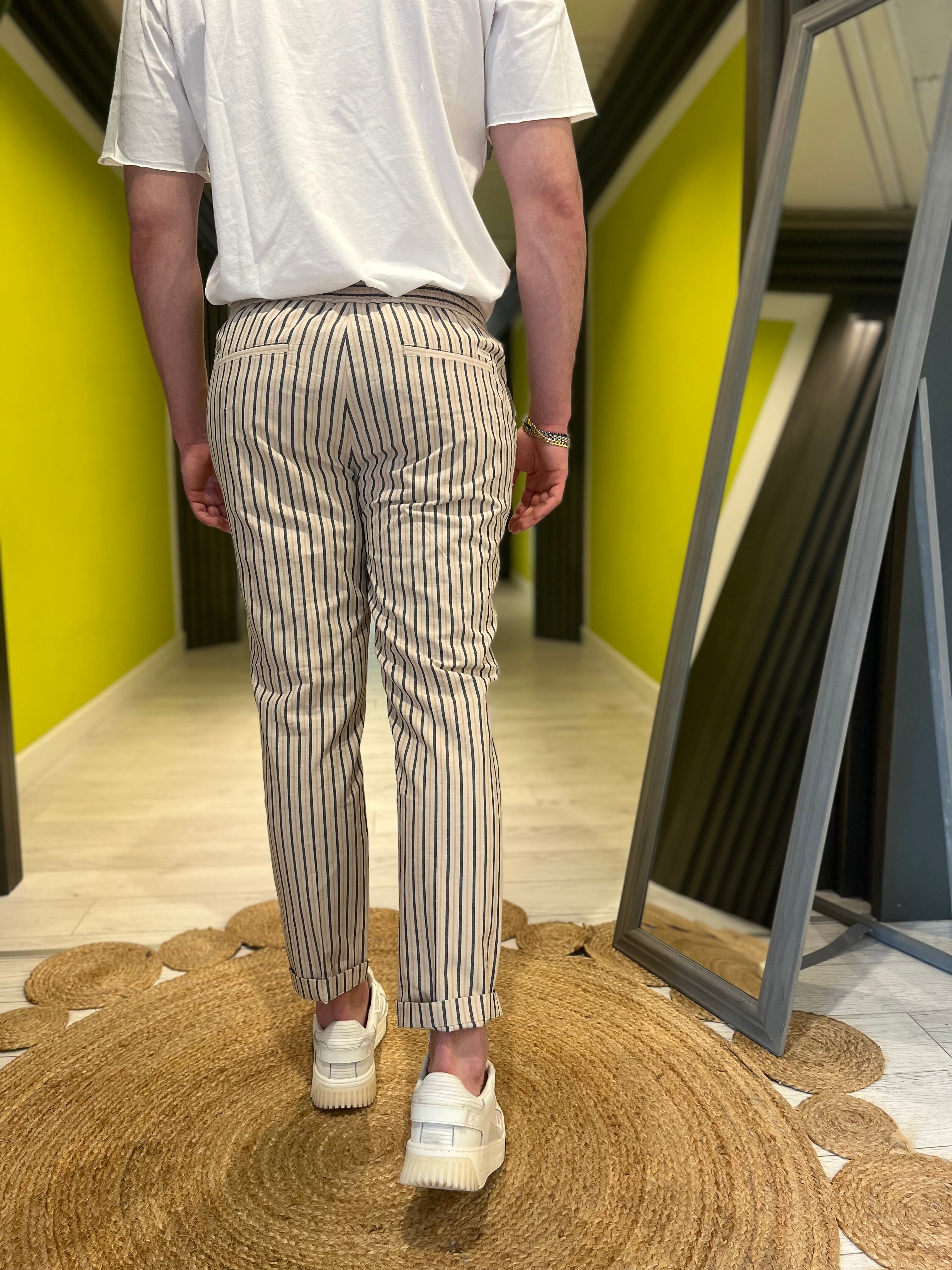 Pantalaccio rigato misto lino