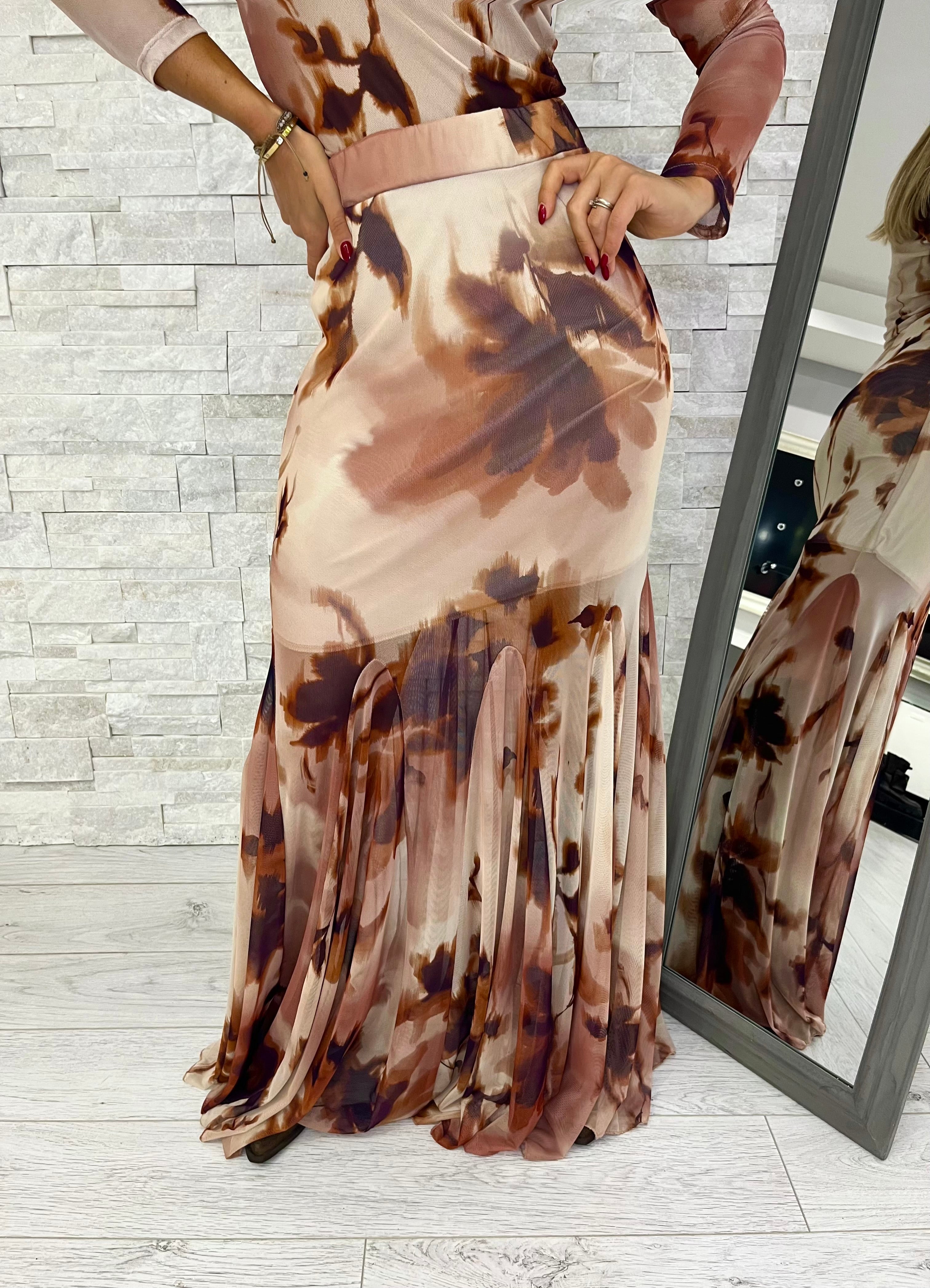Gonna fantasia fiorata tulle e balze