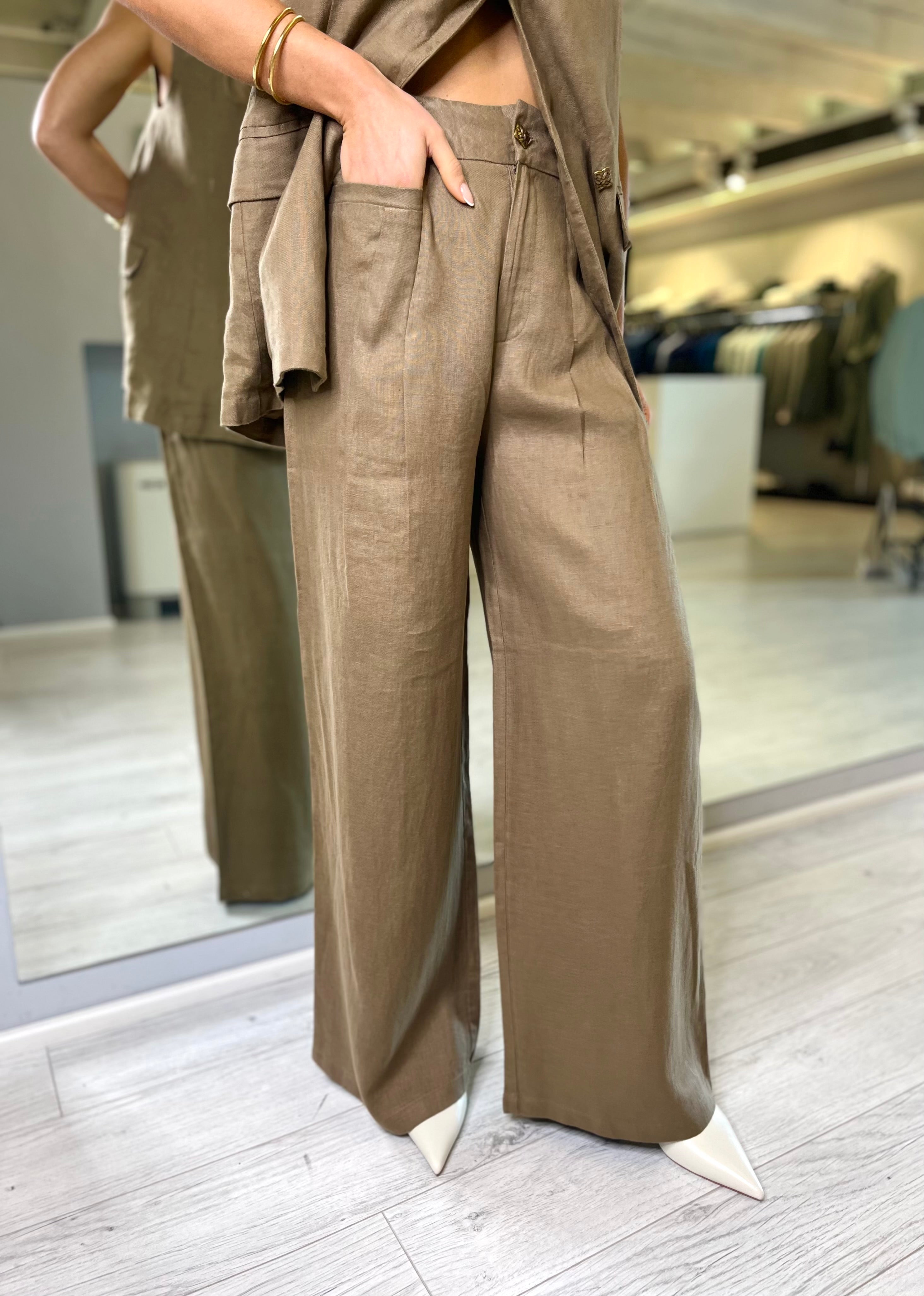 Pantalone in lino light brown