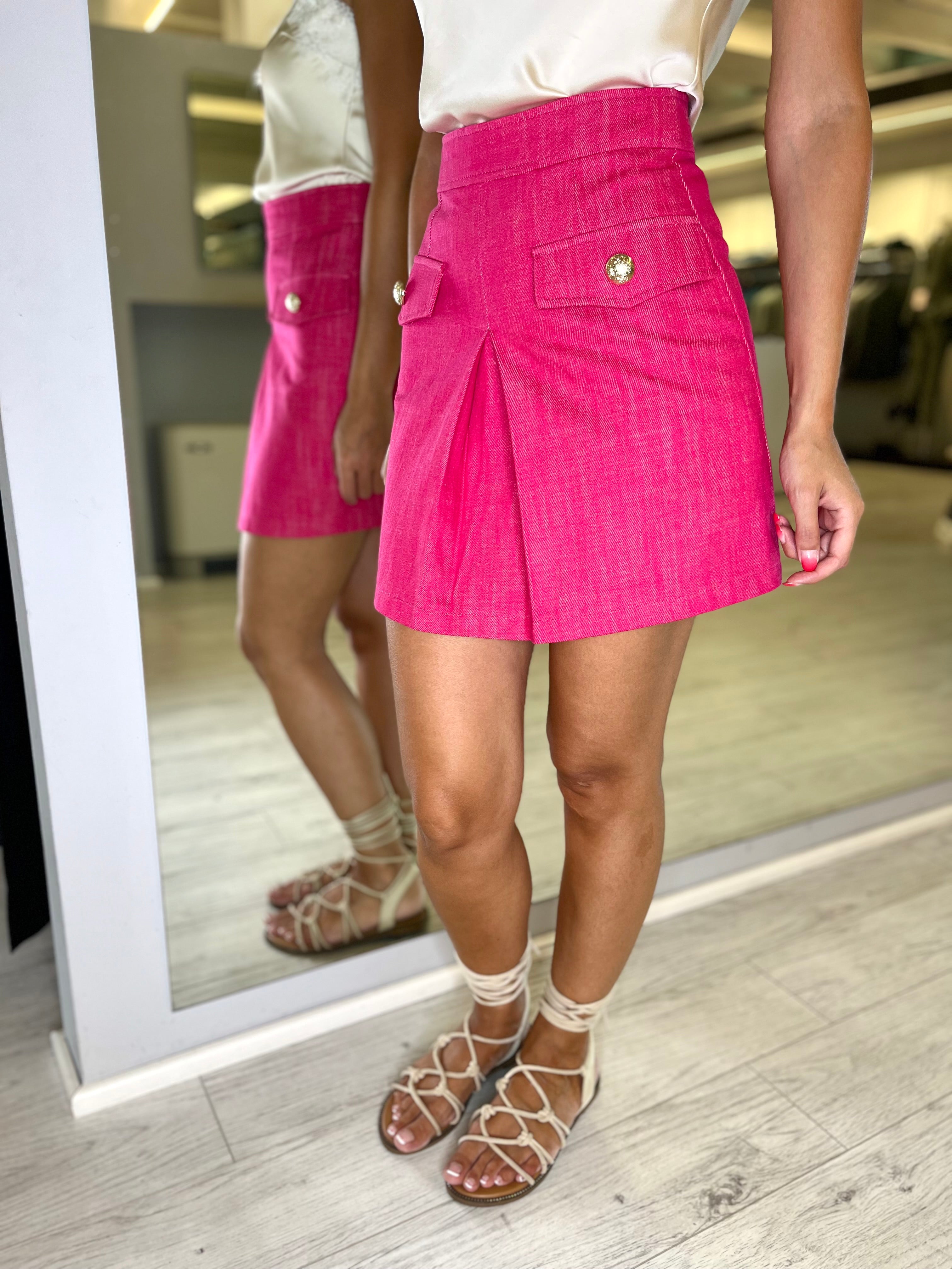 Gonna effetto denim fuxia