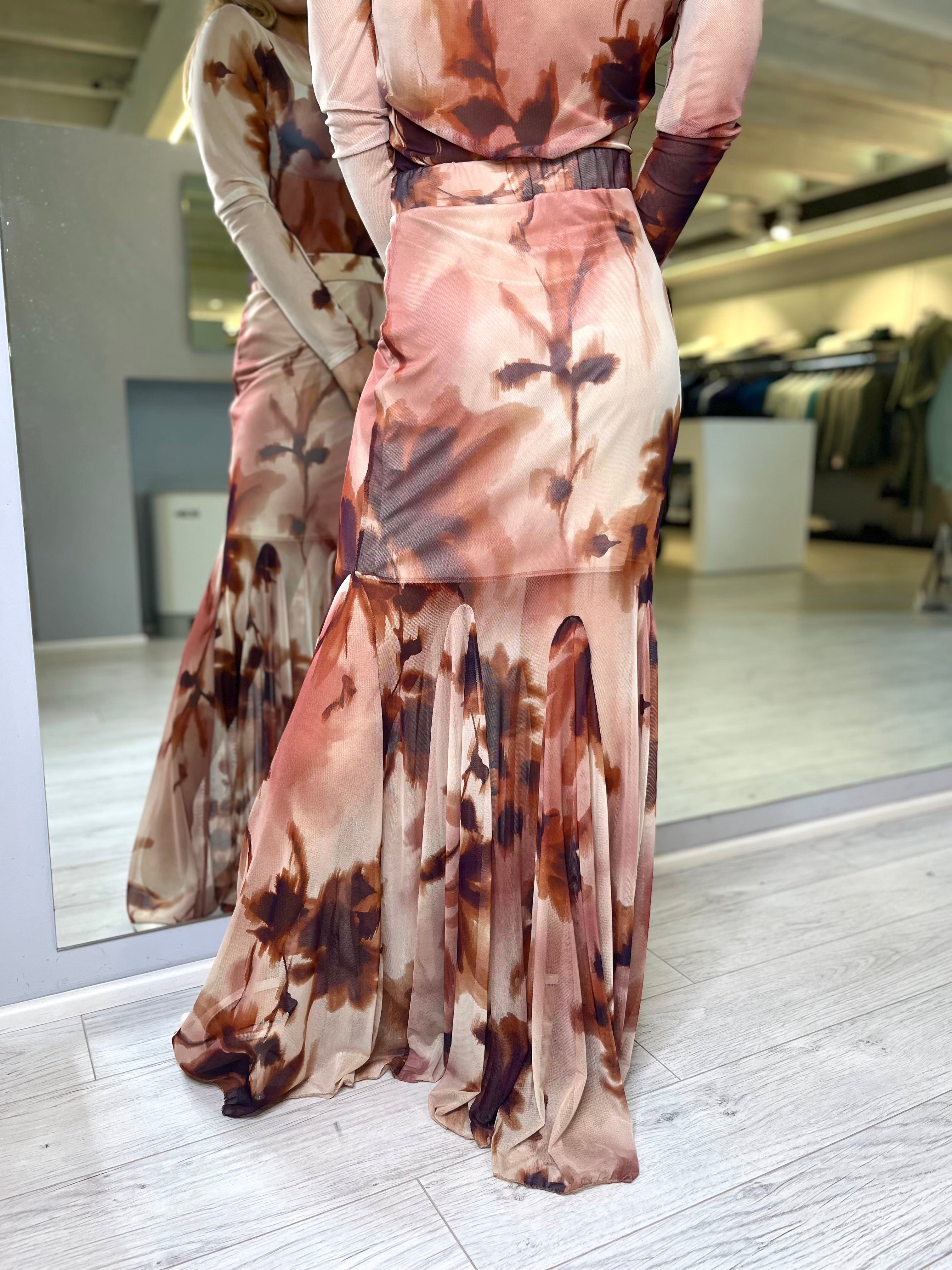 Gonna fantasia fiorata balze e tulle