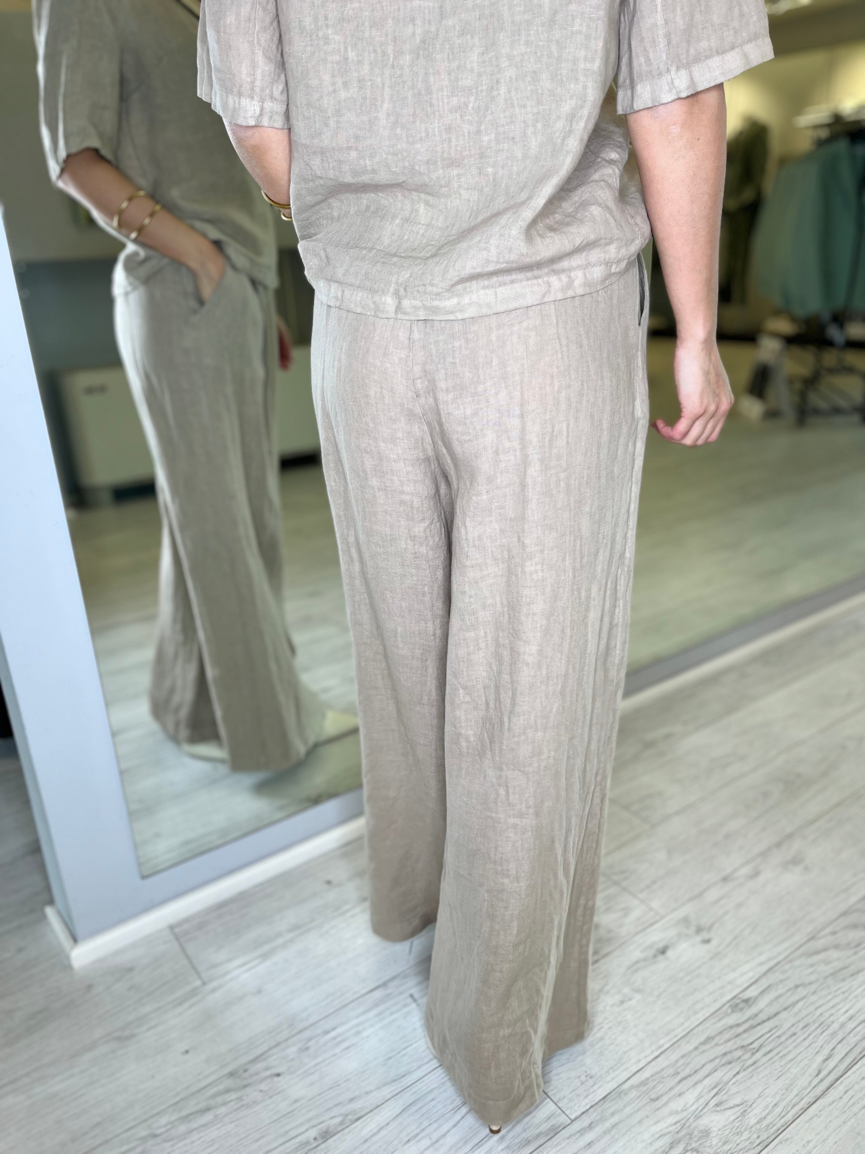 Pantalone palazzo sabbia in lino