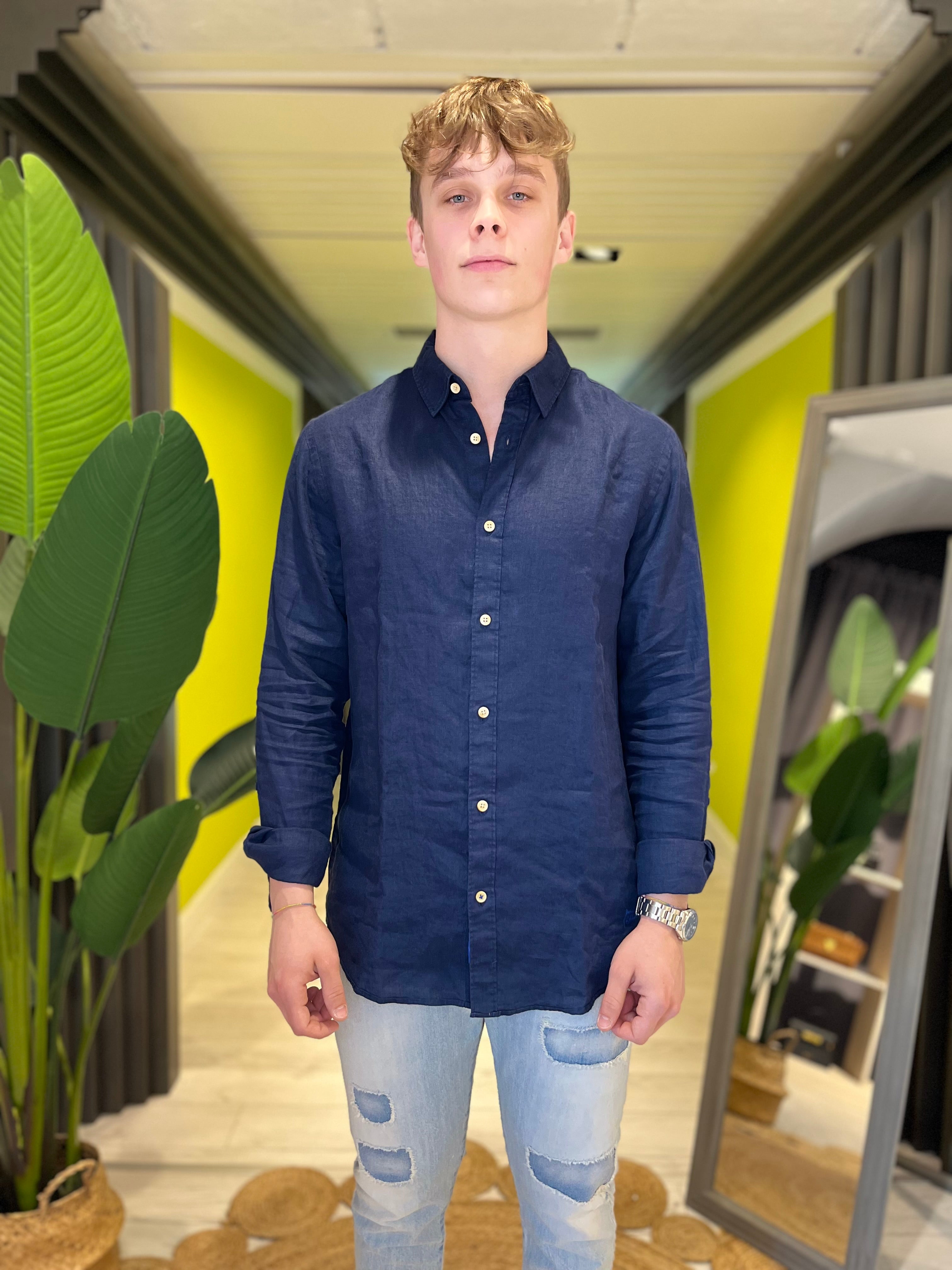 Camicia in lino blu