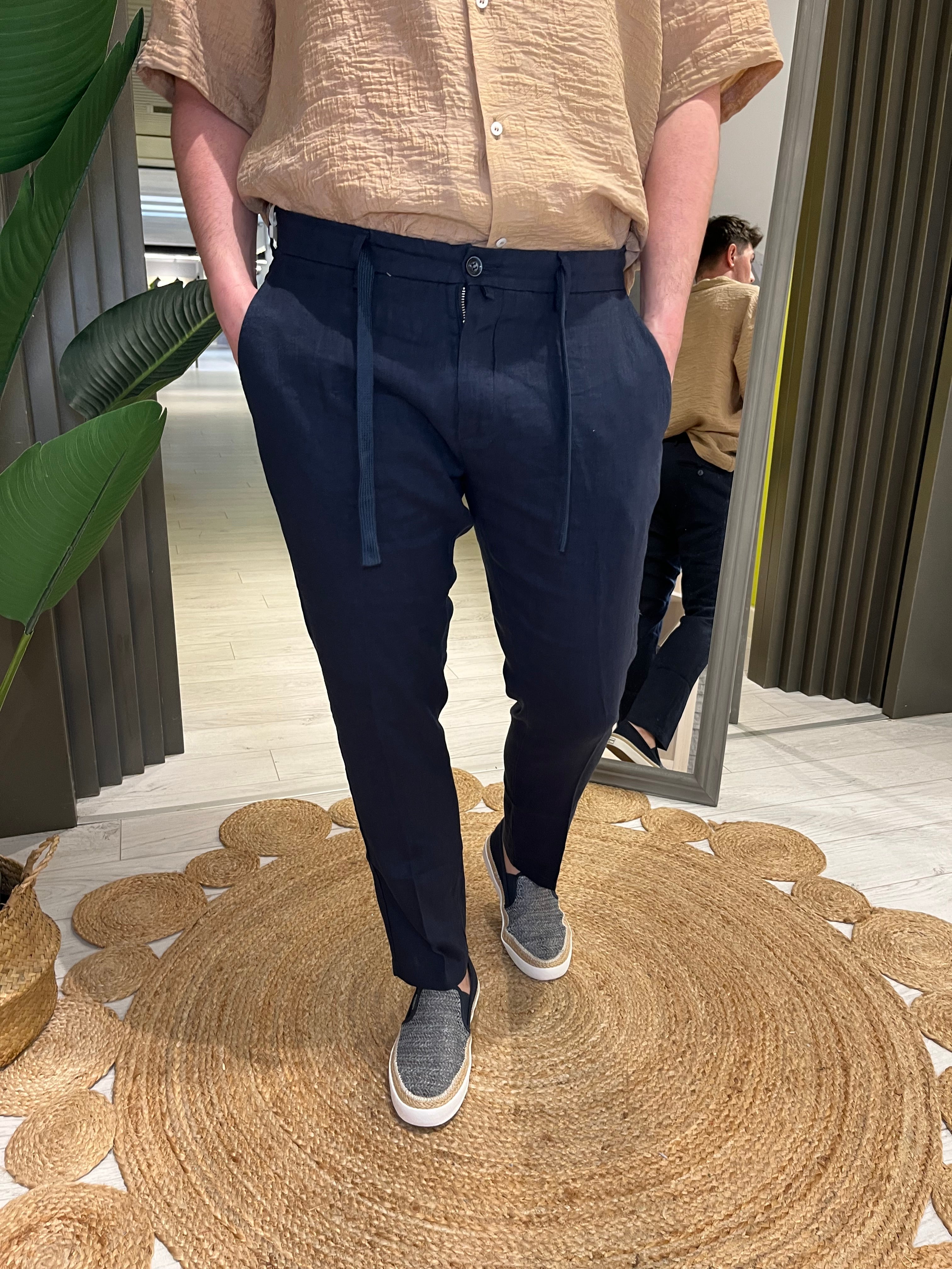Pantalone in lino blu