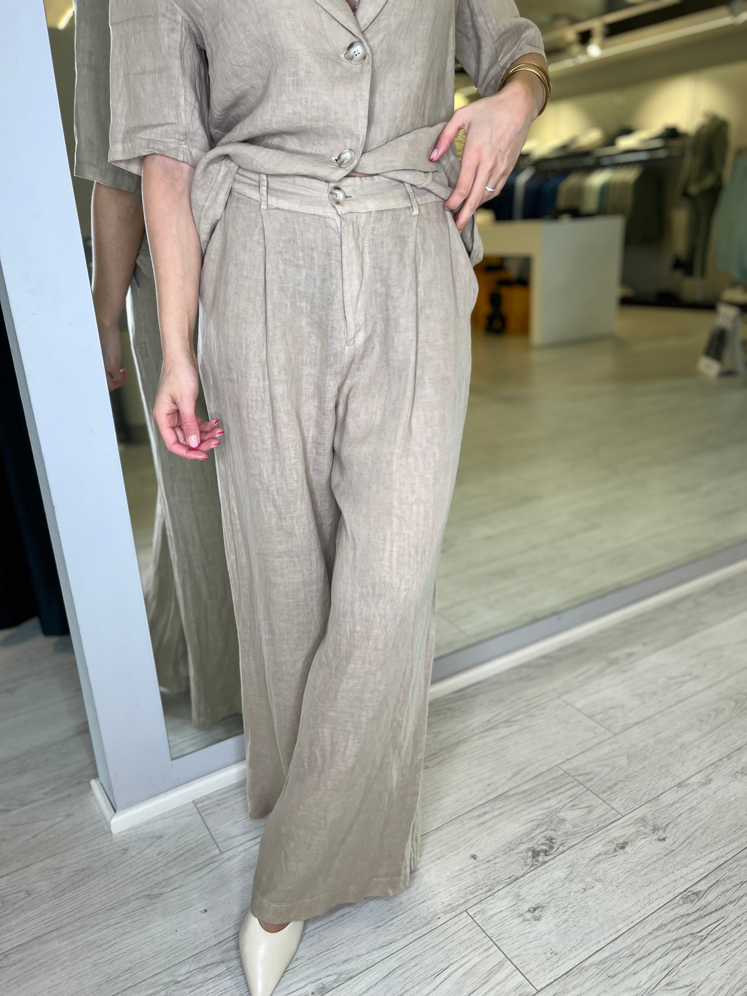 Pantalone palazzo sabbia in lino