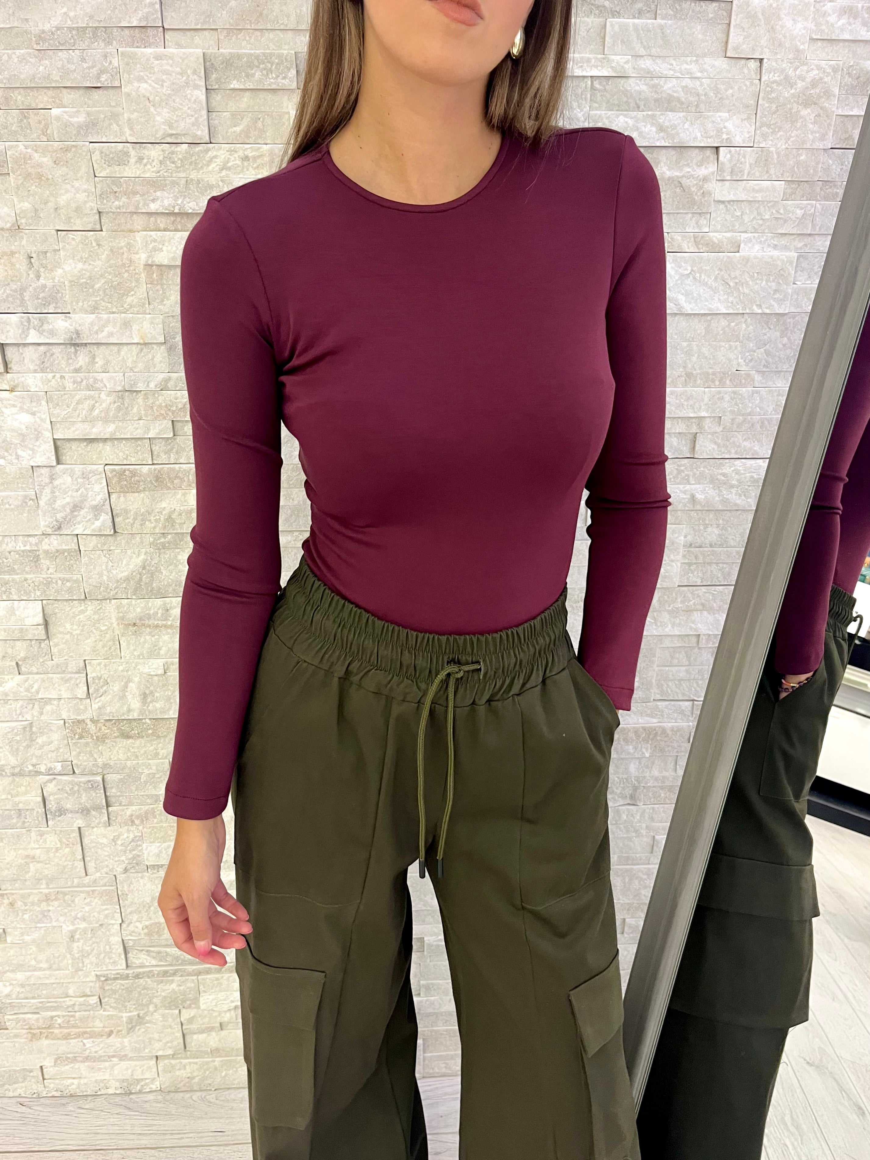 Body bordeaux girocollo