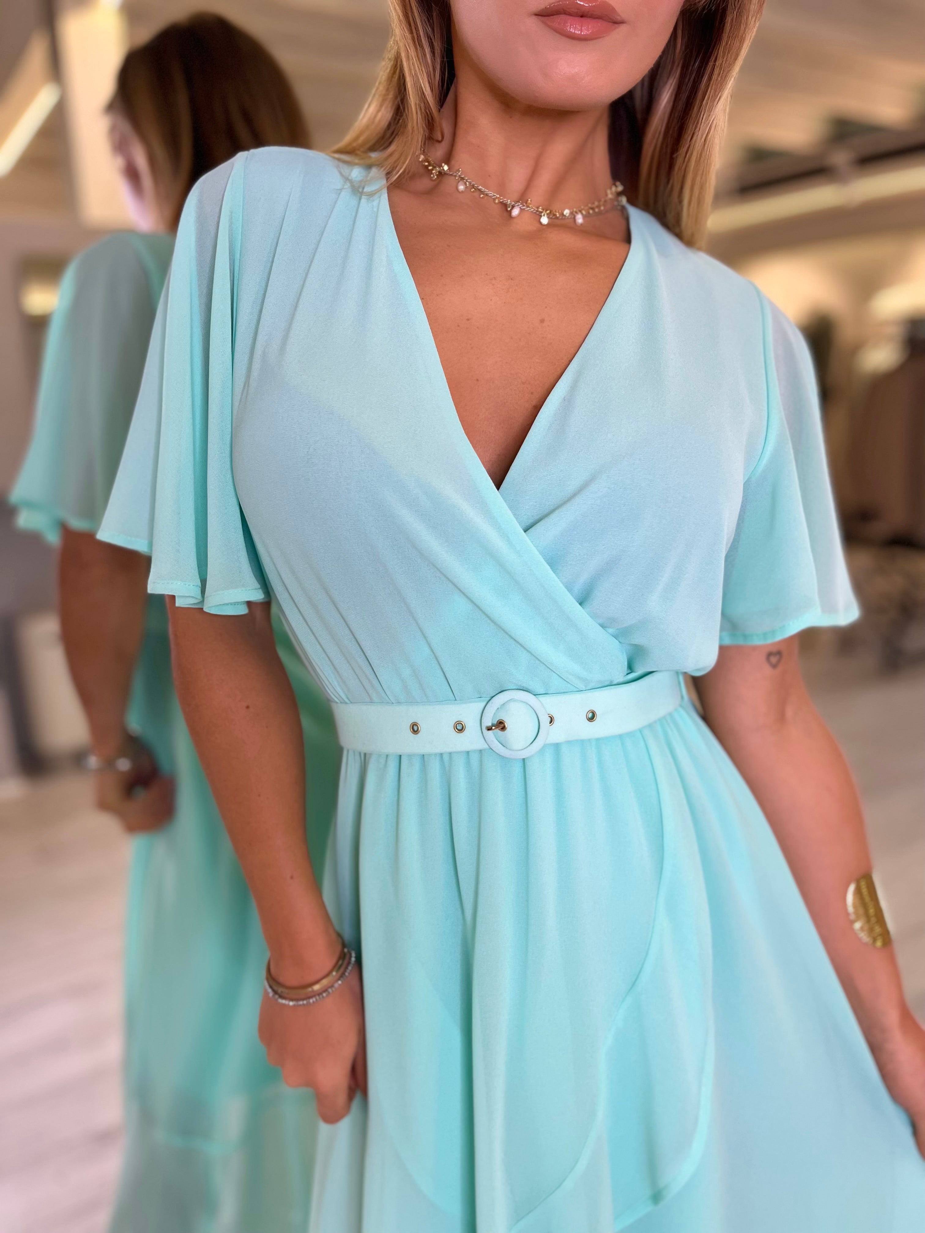 Abito midi acquamarina