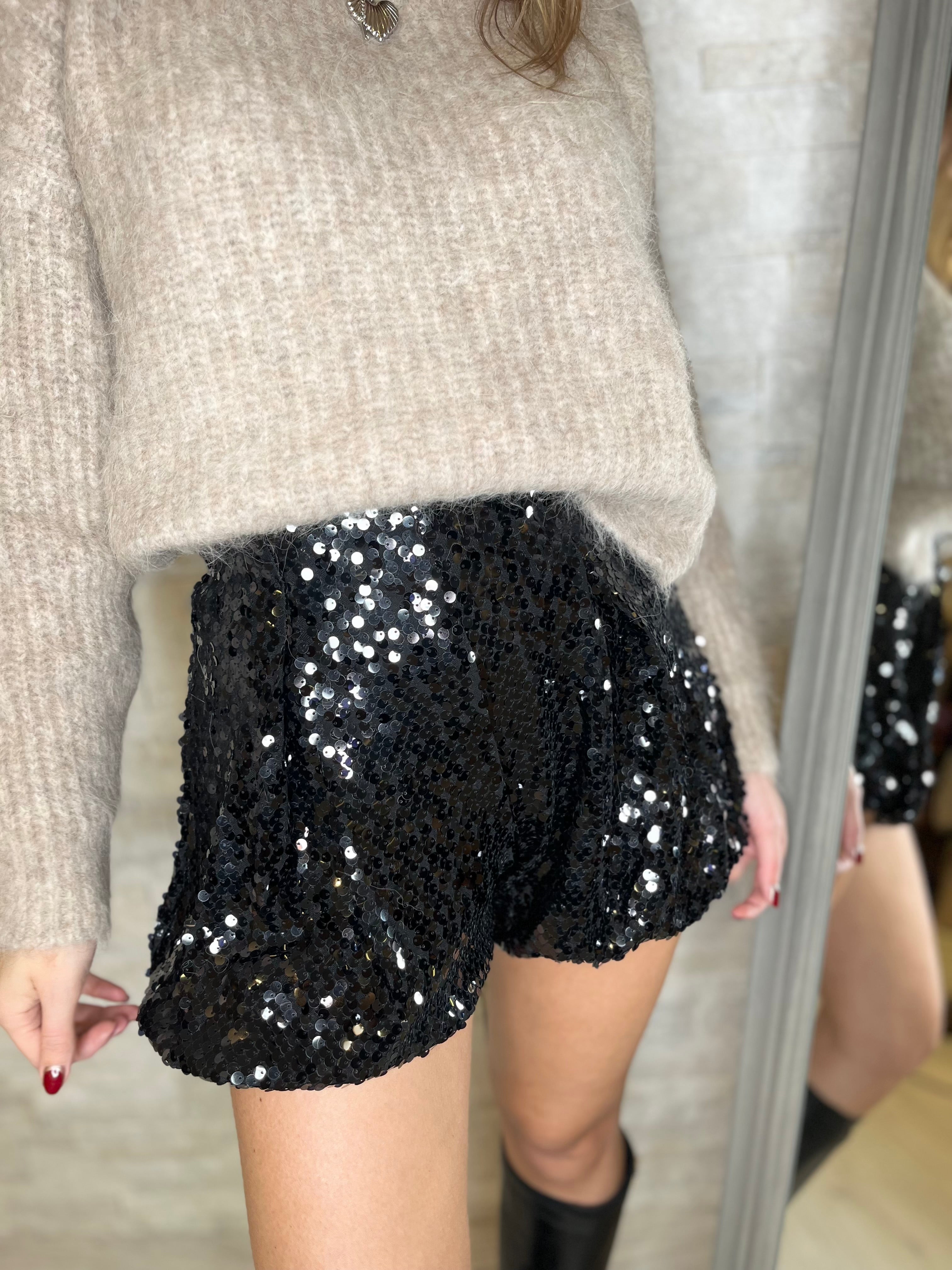 Shorts in paillettes neri