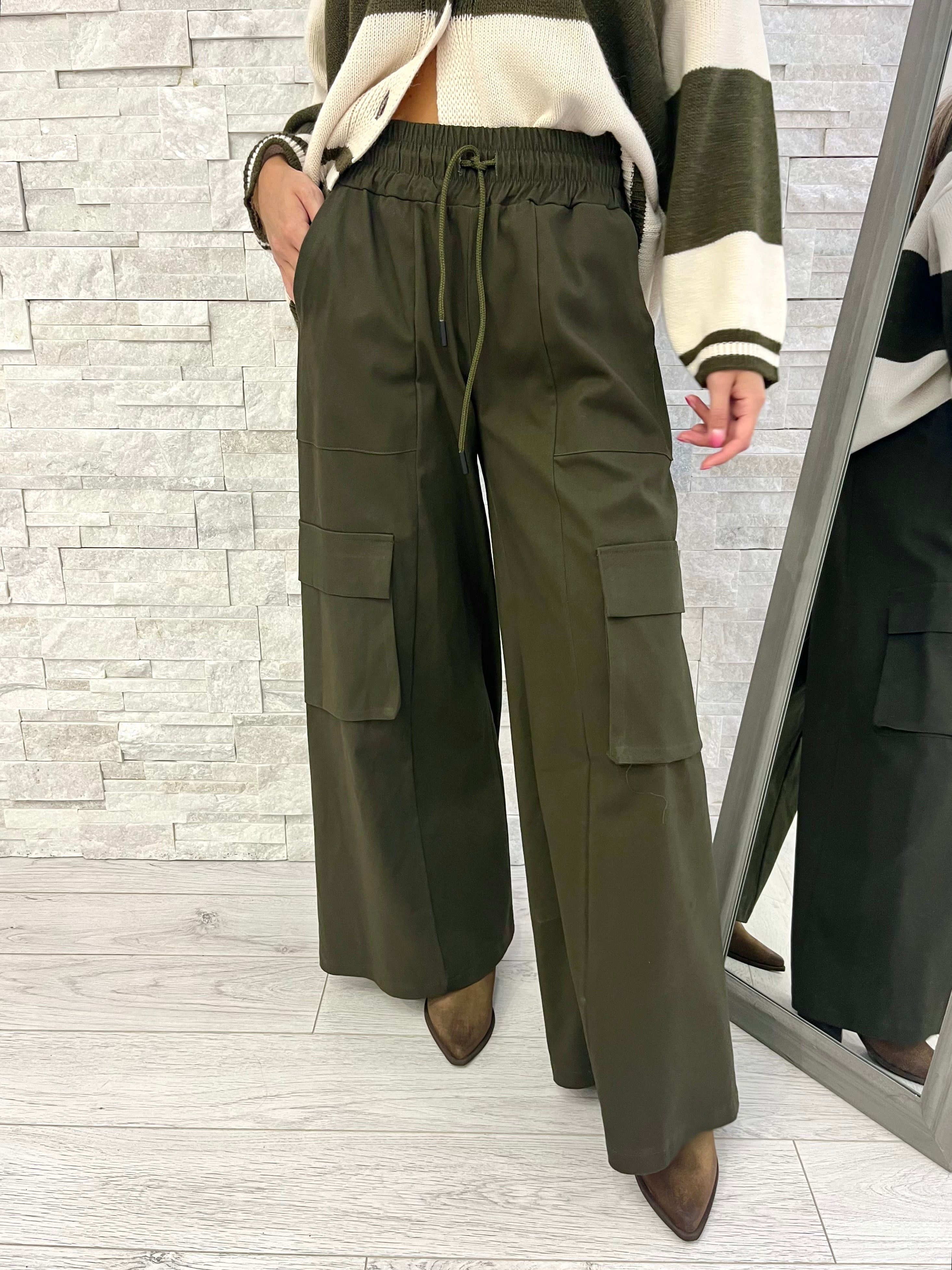 Pantaloni cargo gamba ampia militare