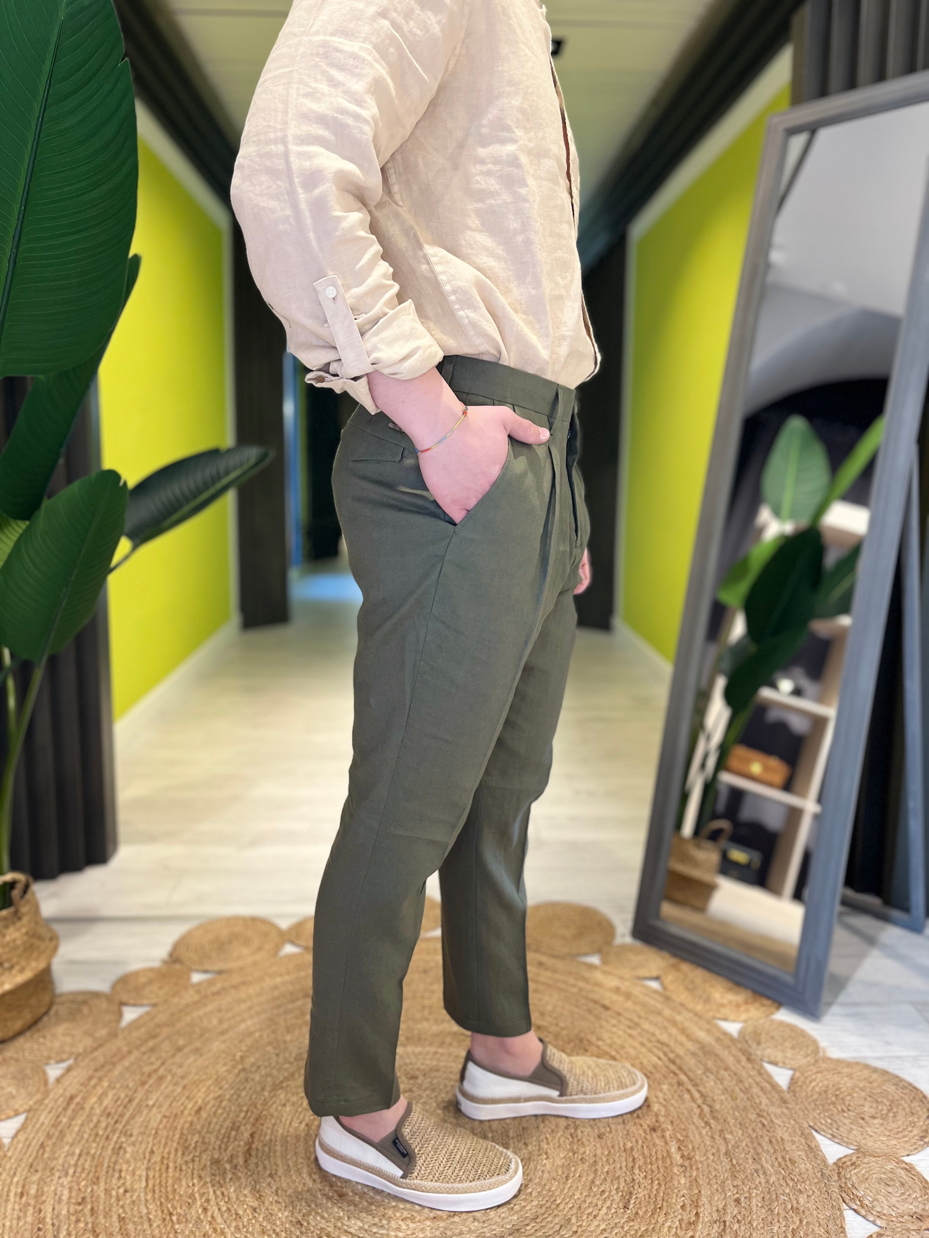 Pantalone in lino color Militare