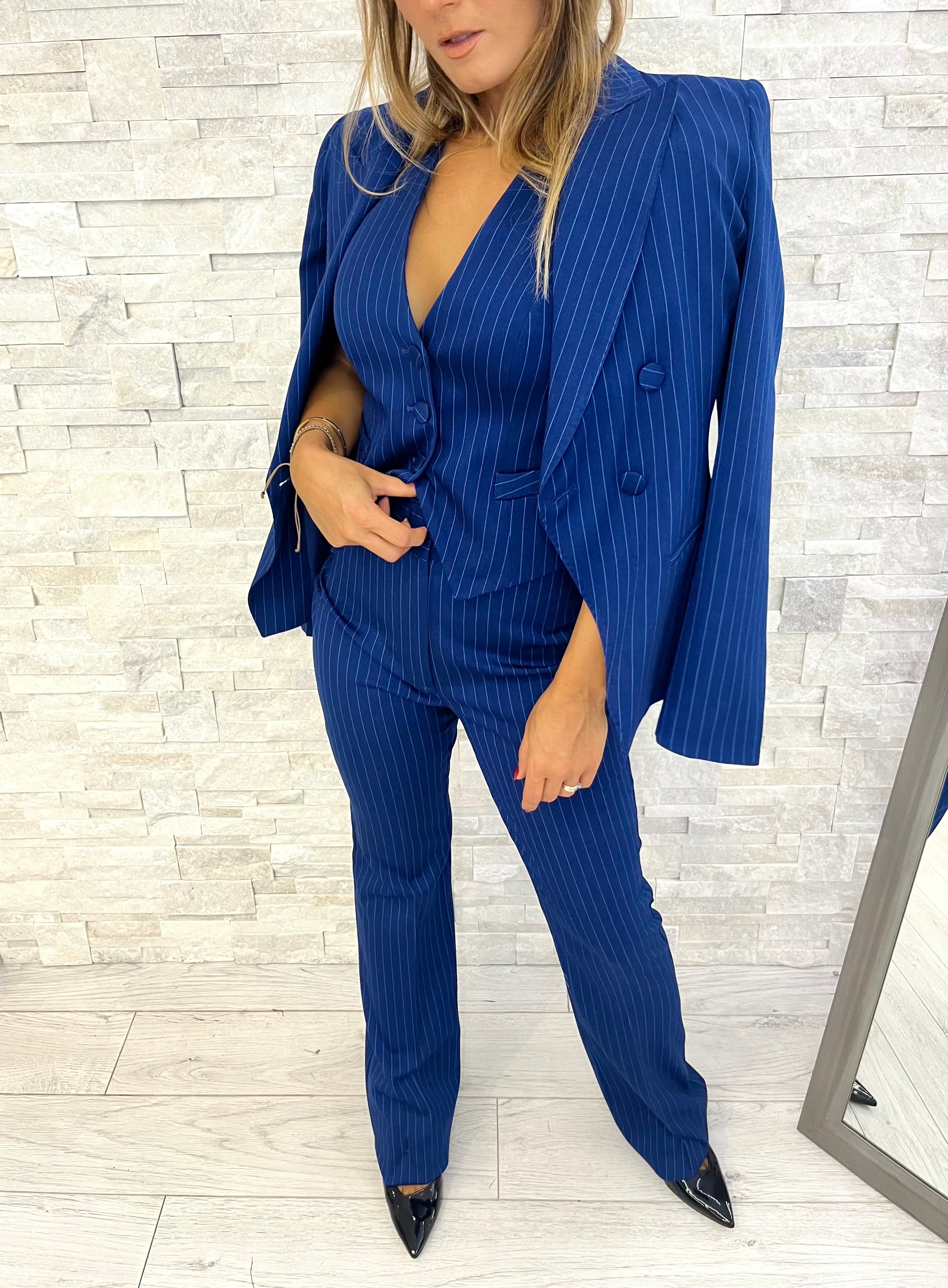 Tailleur gessato blu