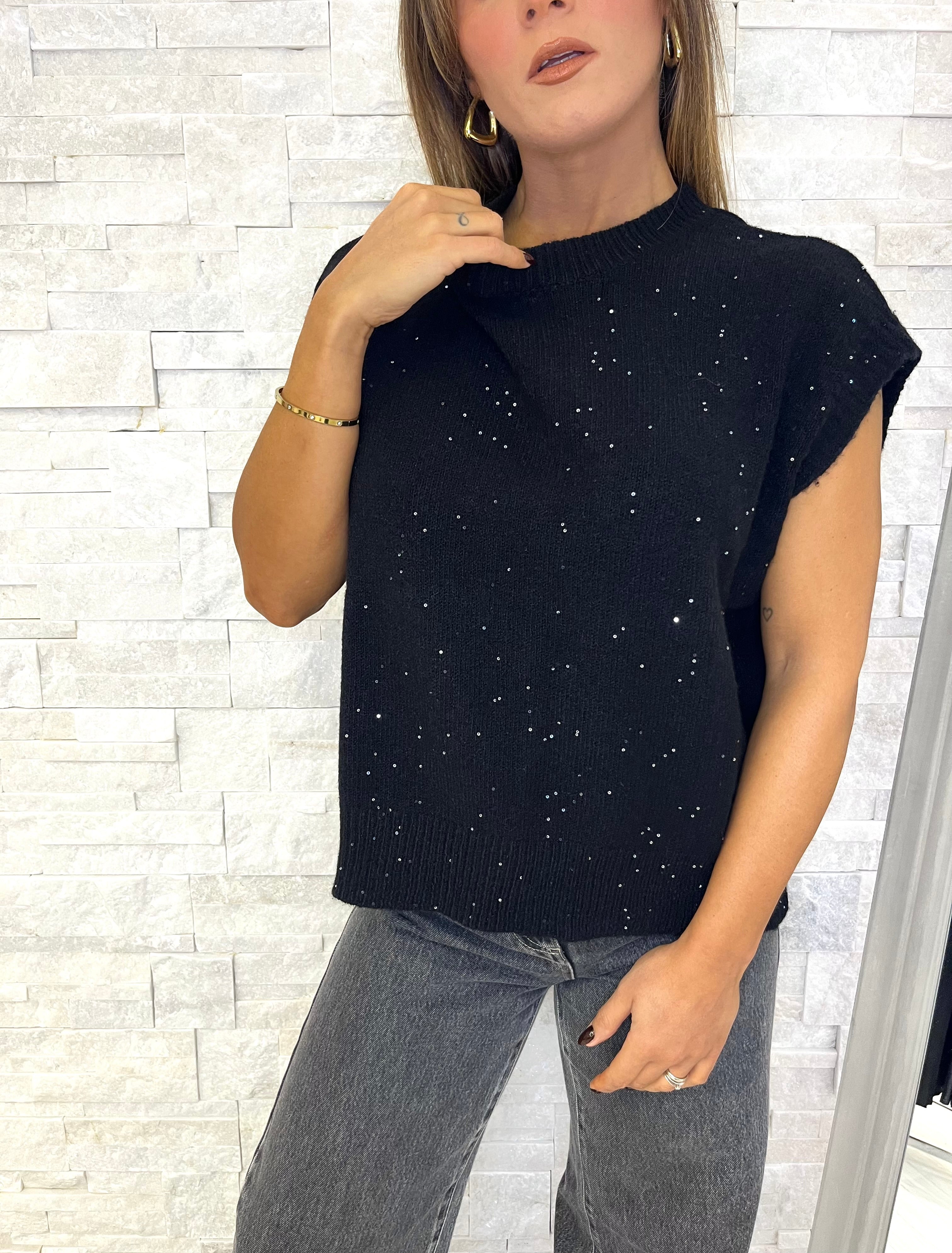 Gilet nero con micropaillettes
