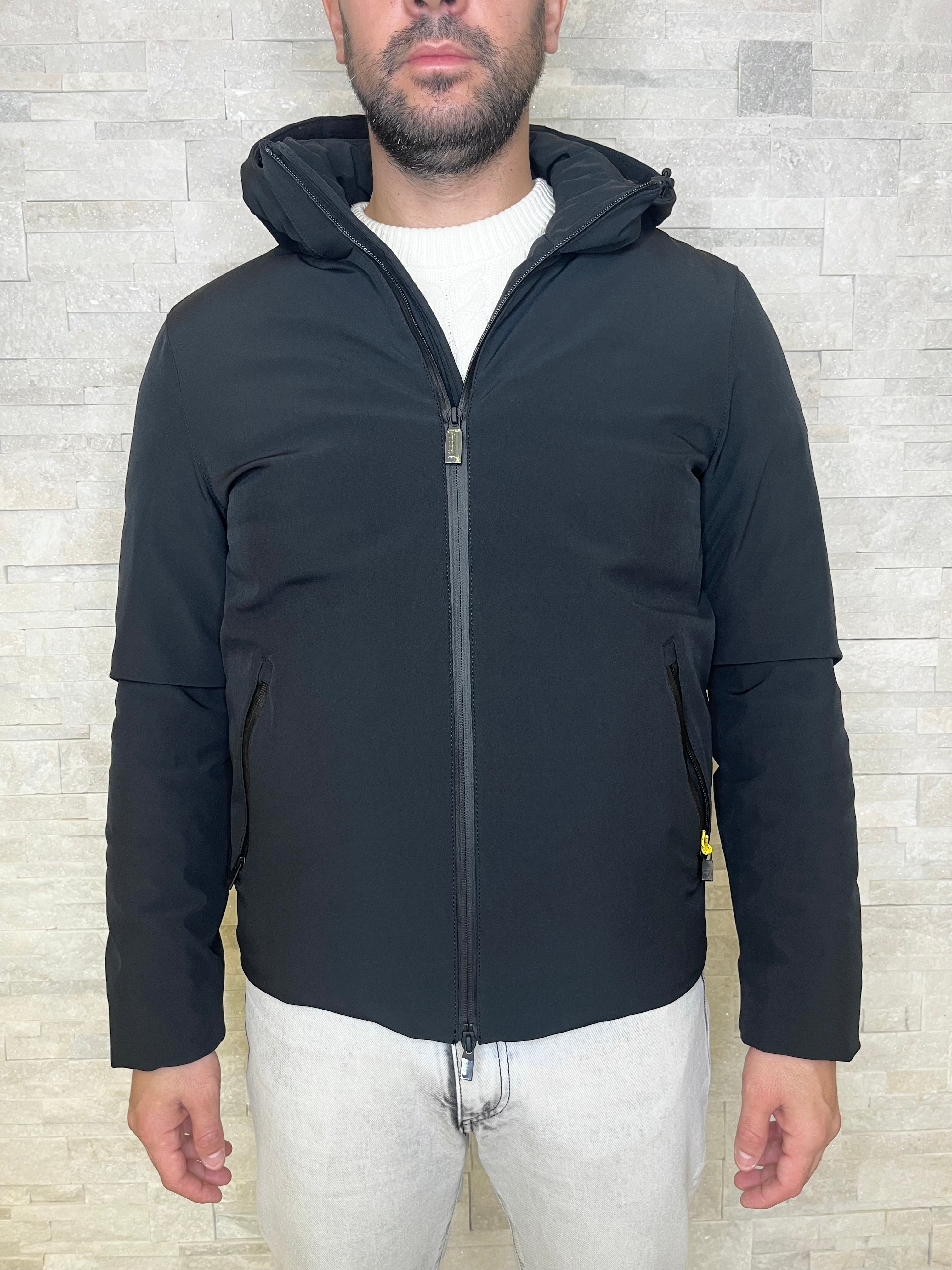 Piumino blu con cappuccio