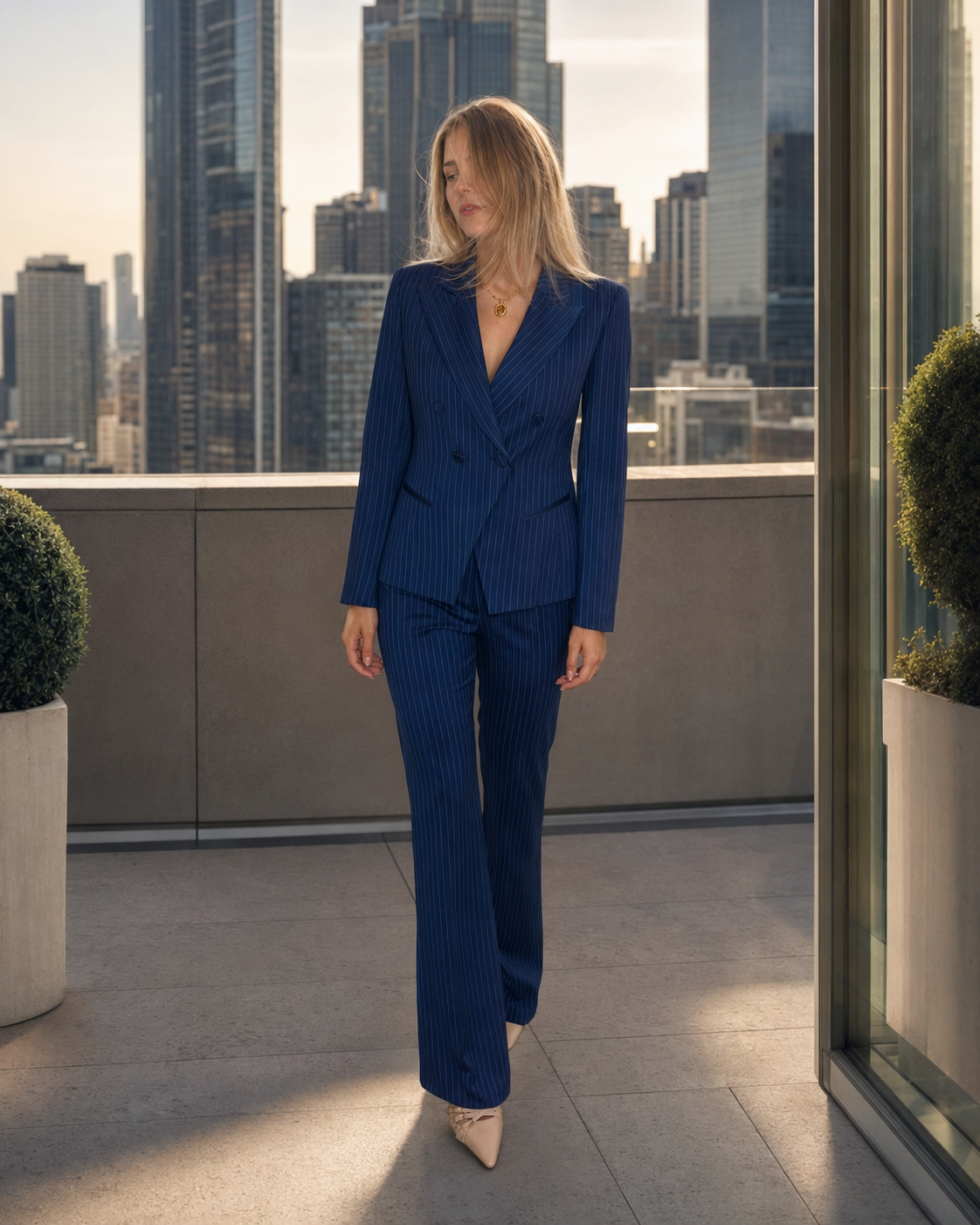 Tailleur gessato con gilet