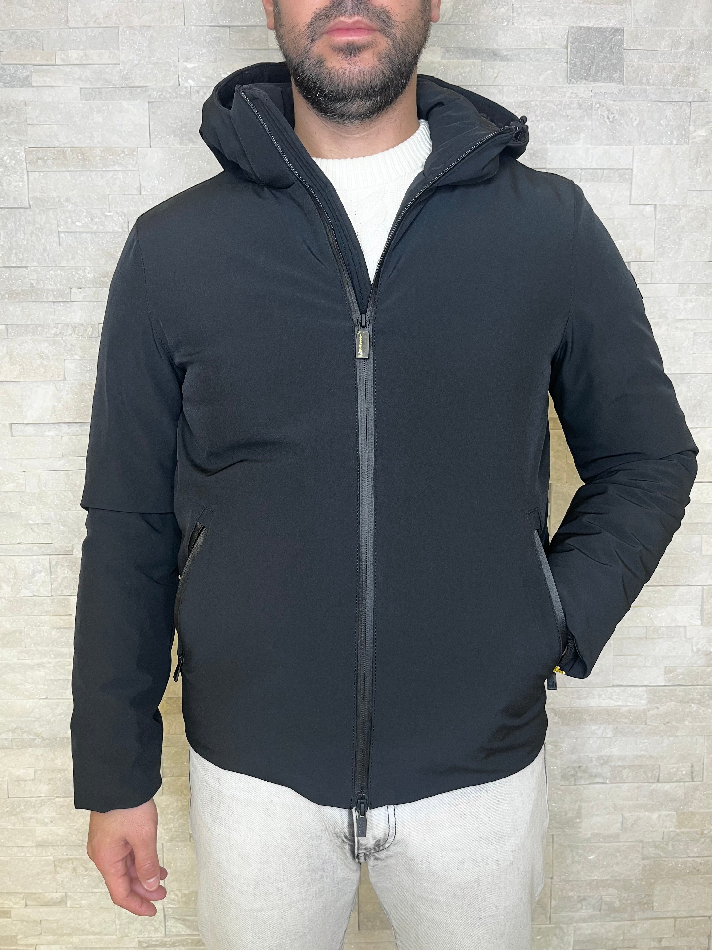 Piumino blu con cappuccio