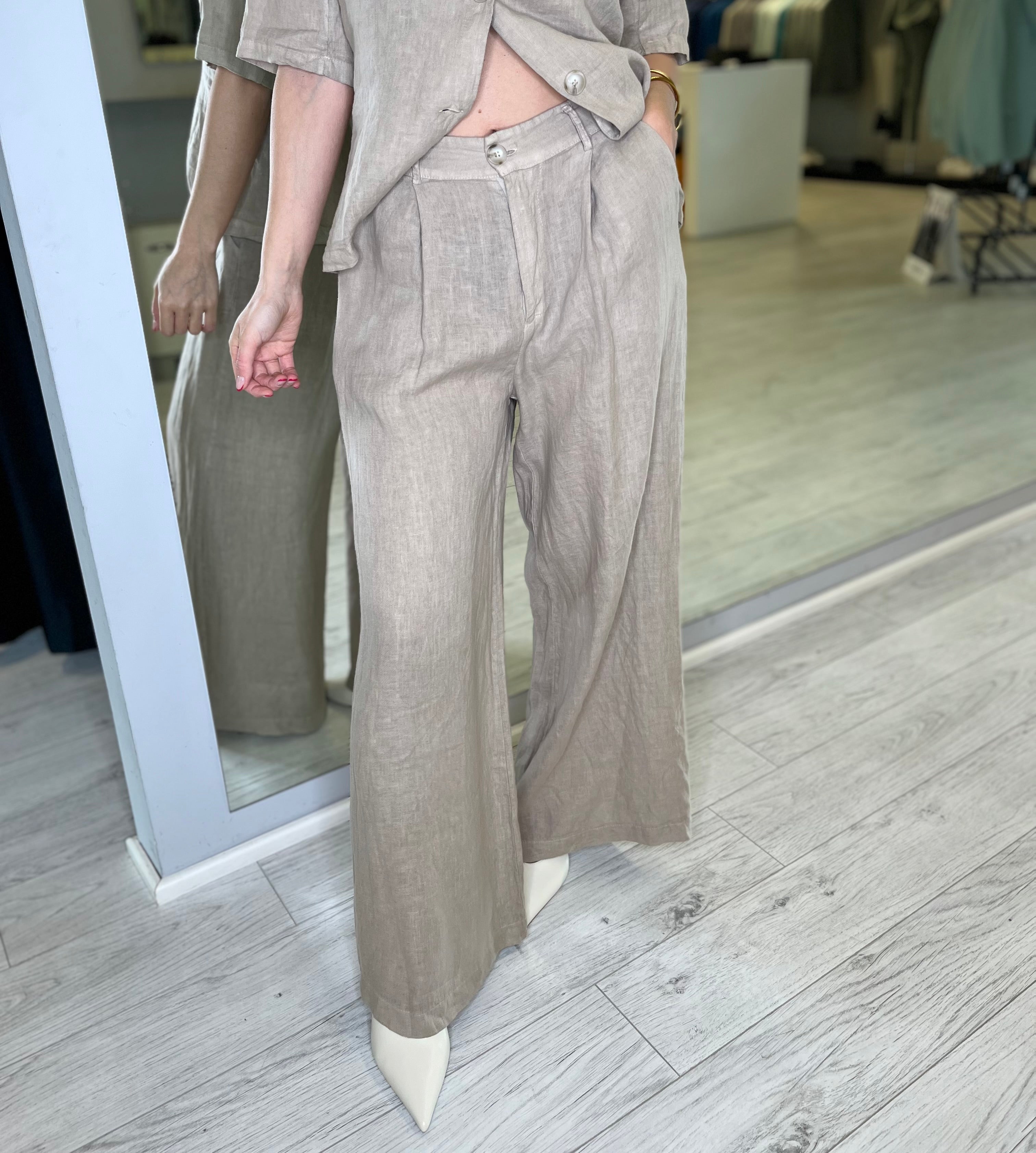 Pantalone palazzo sabbia in lino